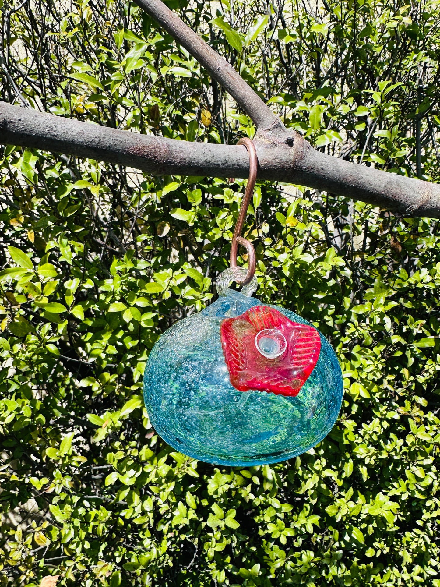 Handblown Art Glass Humming Bird Feeder Free shipping