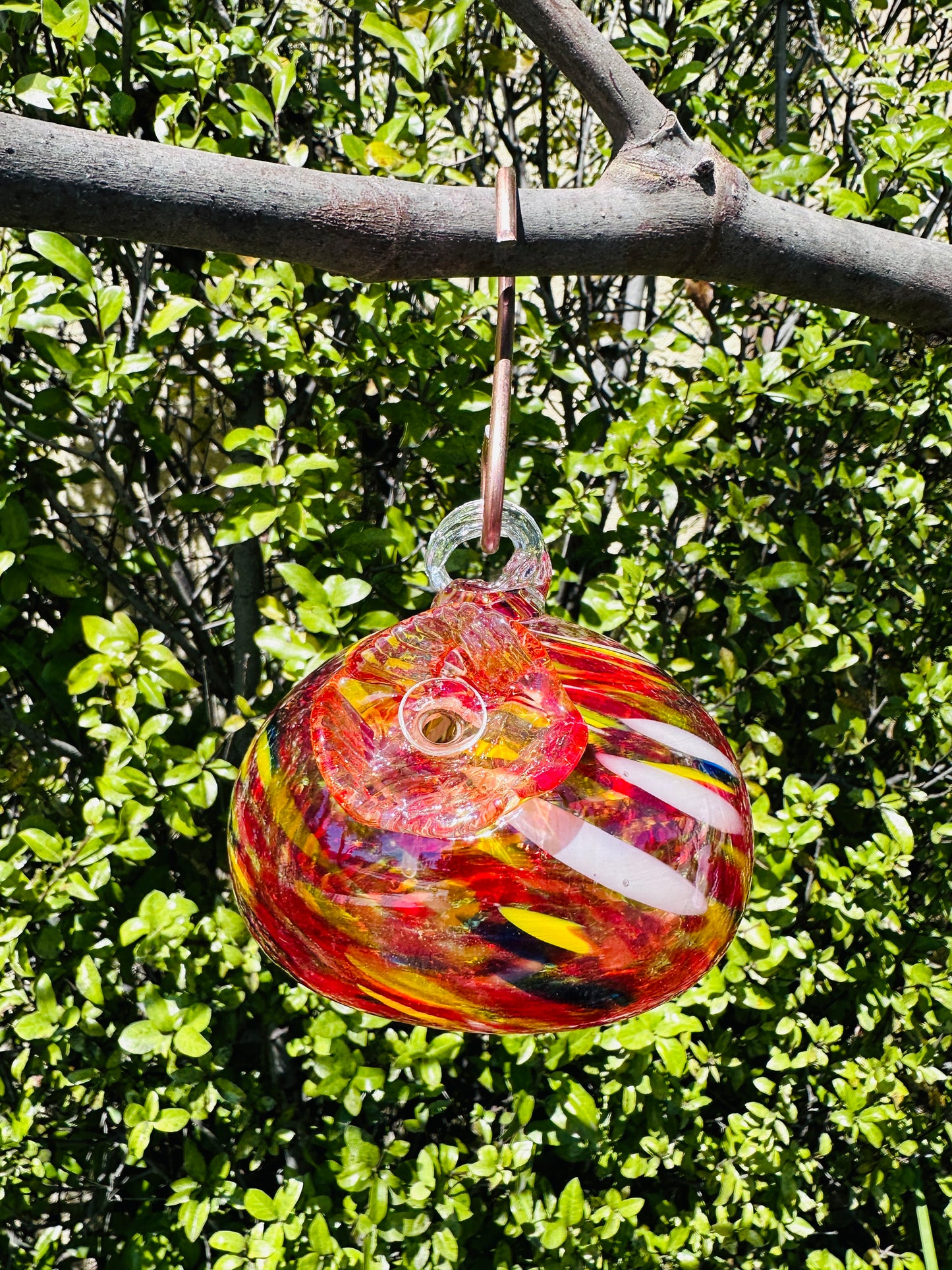 Handblown Art Glass Humming Bird Feeder Free shipping