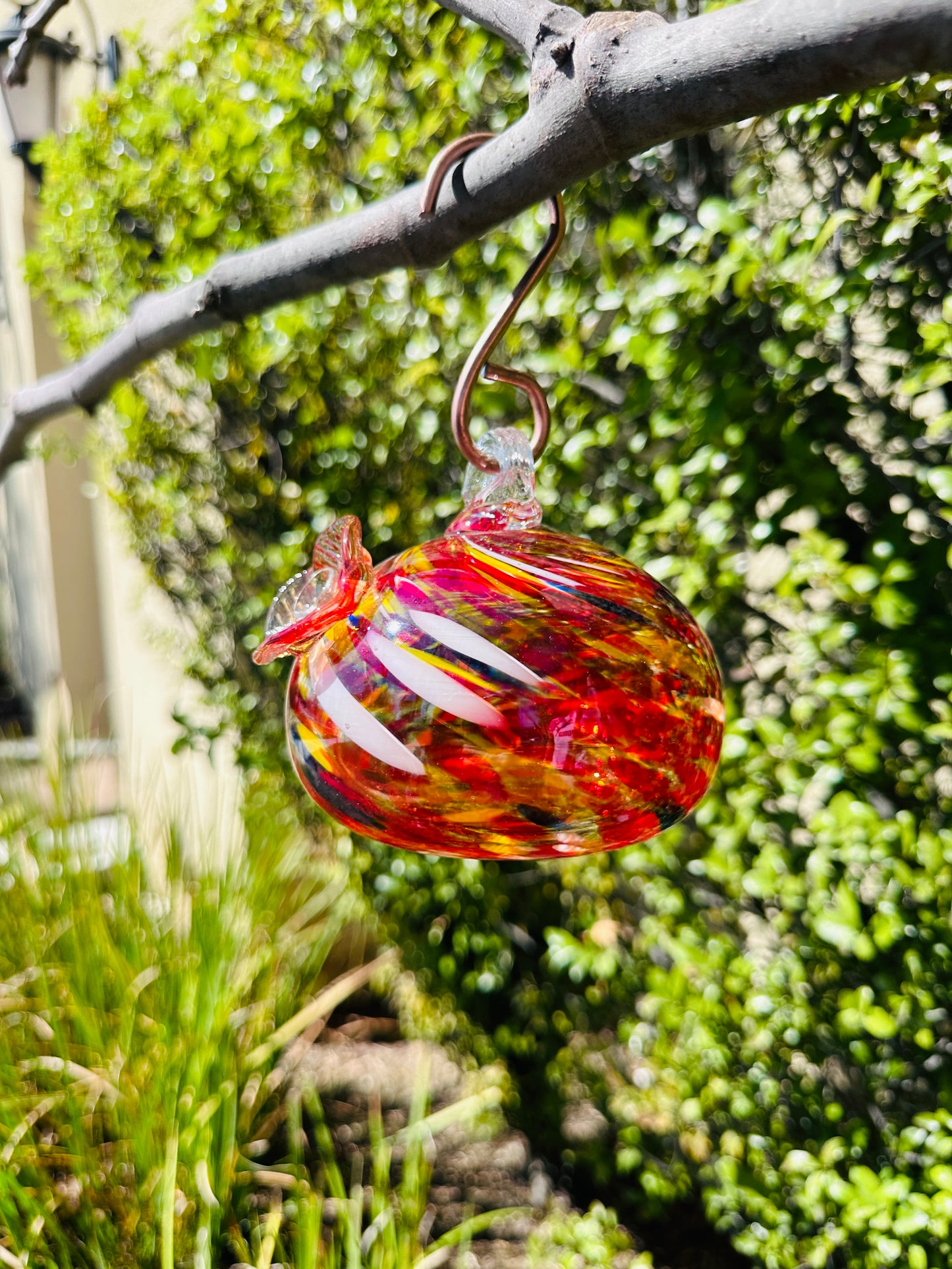 Handblown Art Glass Humming Bird Feeder Free shipping