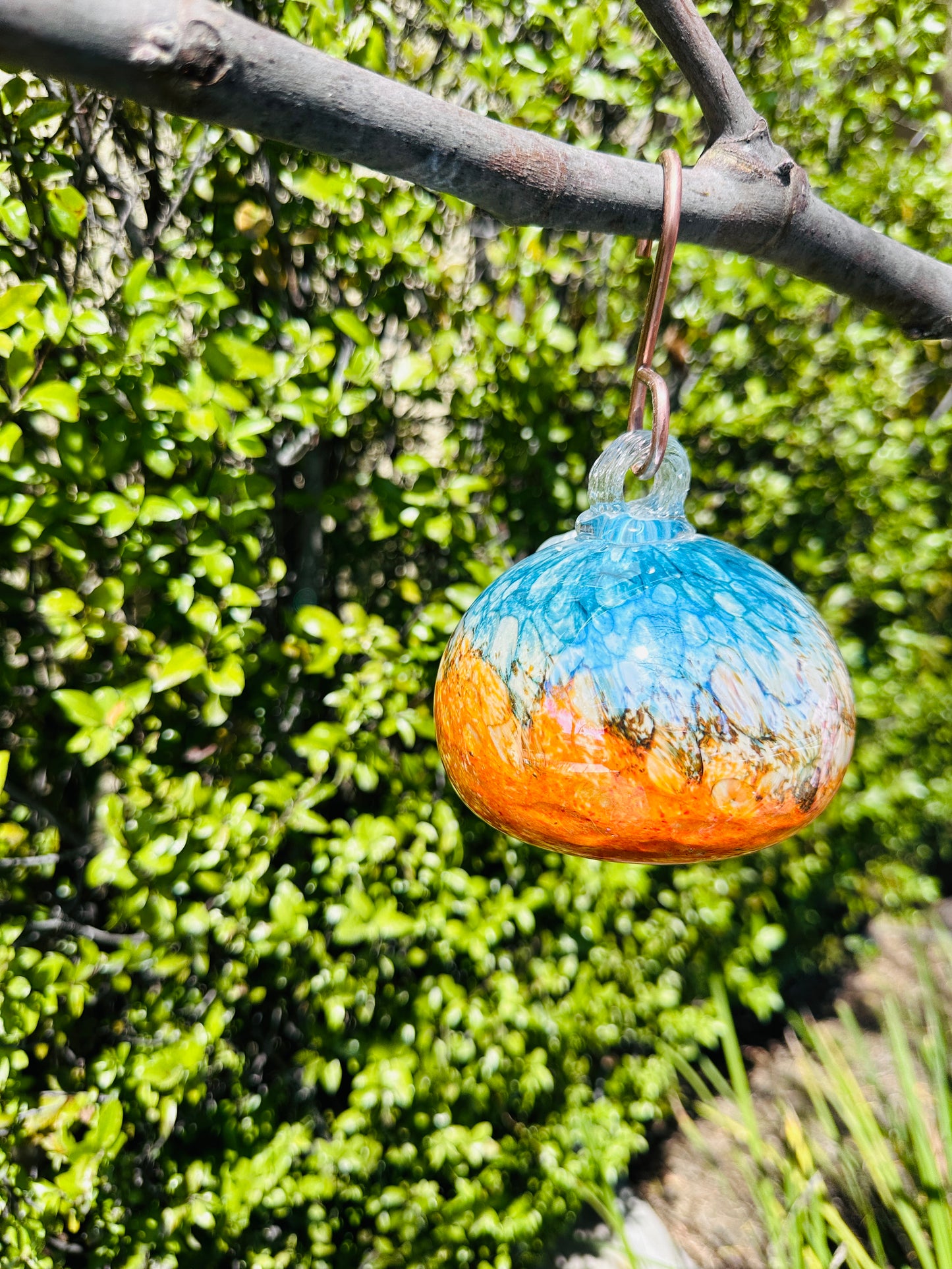 Handblown Art Glass Humming Bird Feeder Free shipping