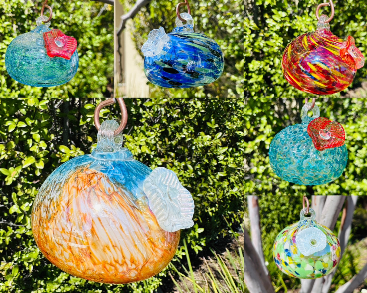 Handblown Art Glass Humming Bird Feeder Free shipping