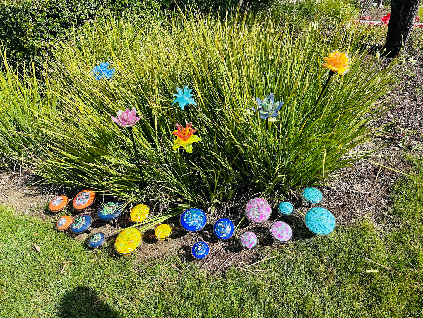 Set of 2 Large Handcrafted Art Glass Flower Stake