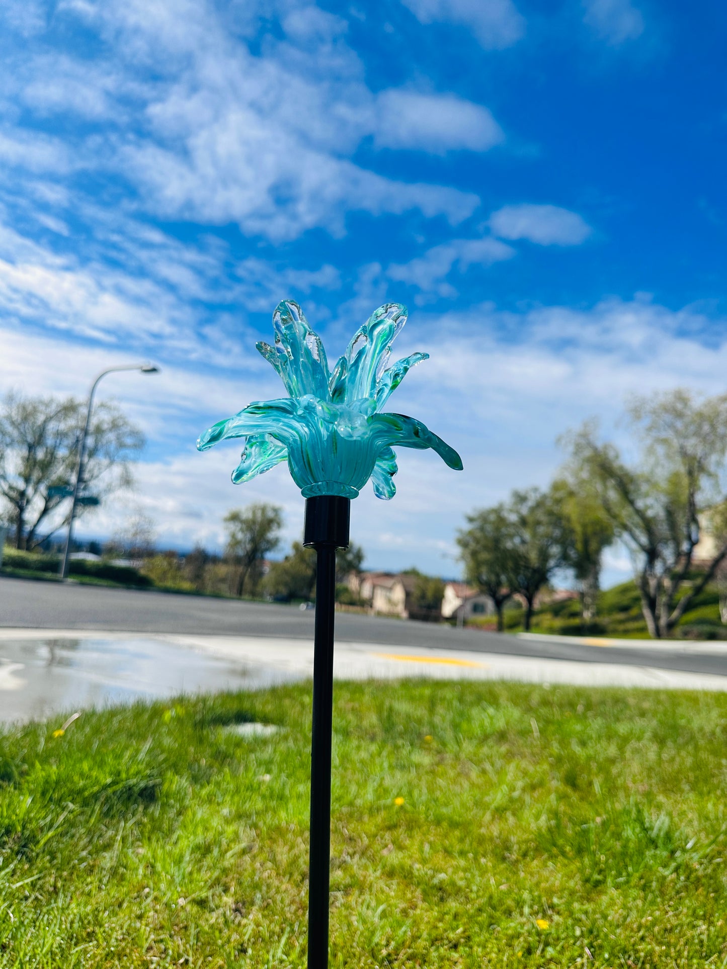 Set of 2 Large Handcrafted Art Glass Flower Stake