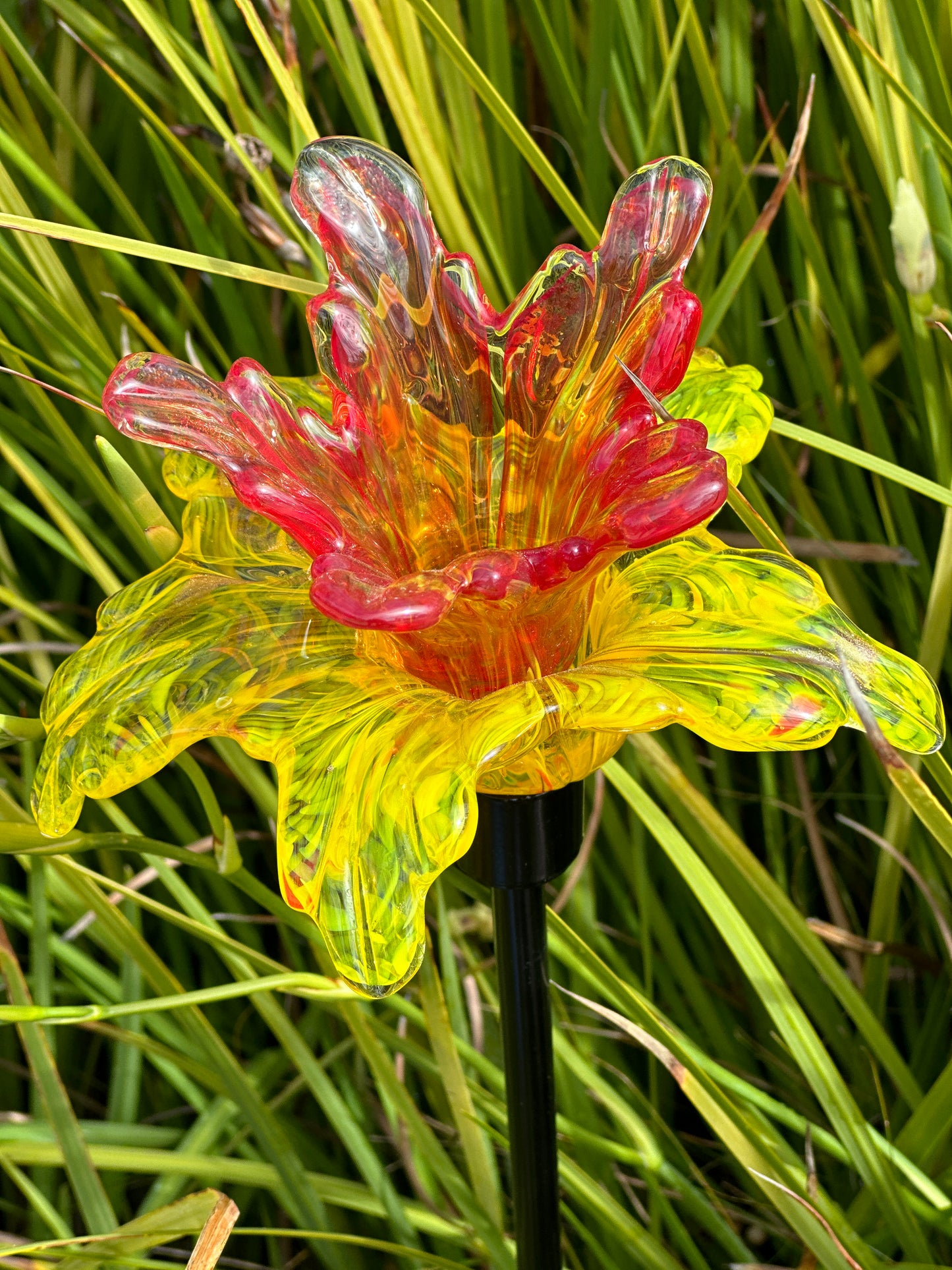 Set of 2 Large Handcrafted Art Glass Flower Stake