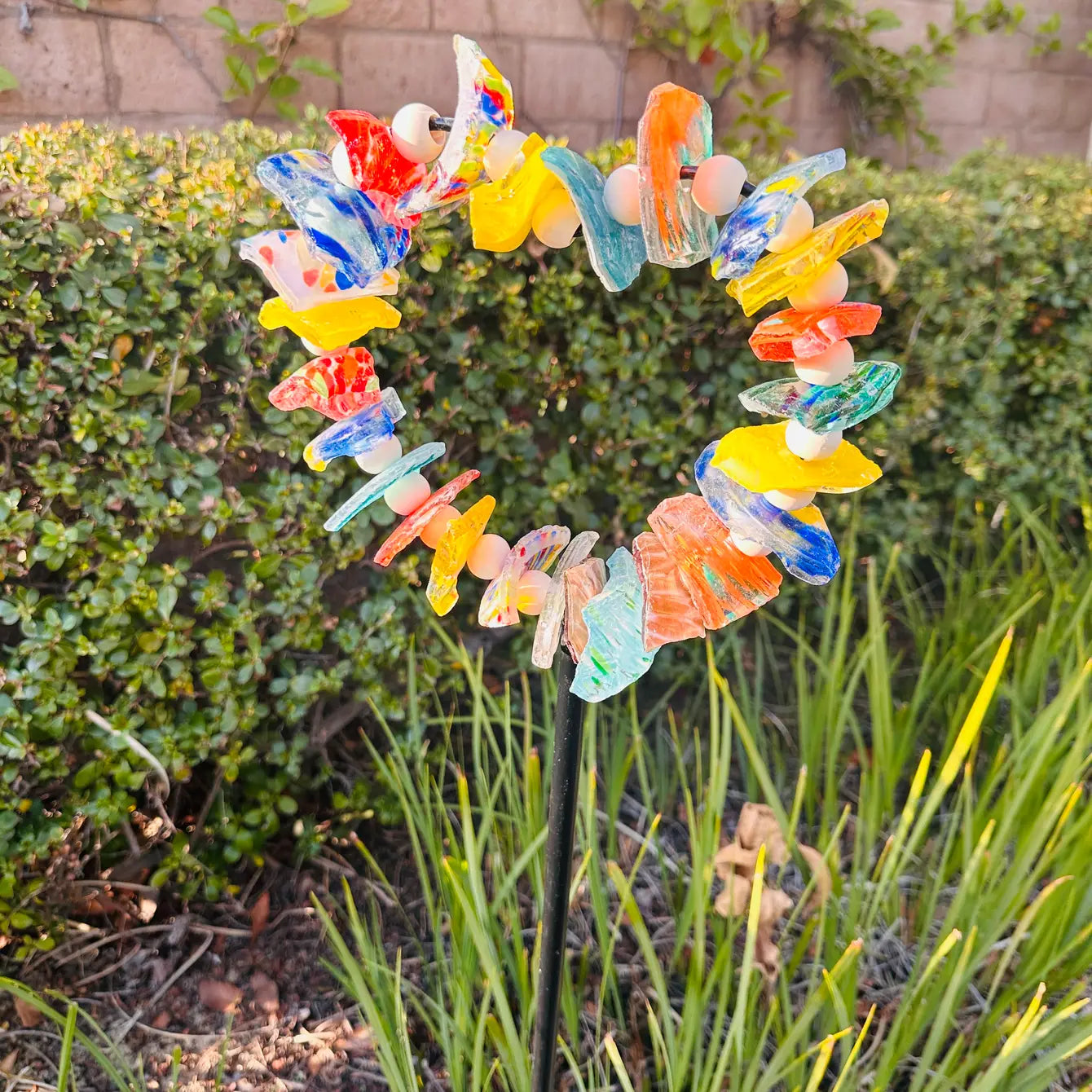 Set of 2 Recycled Art Glass Stake