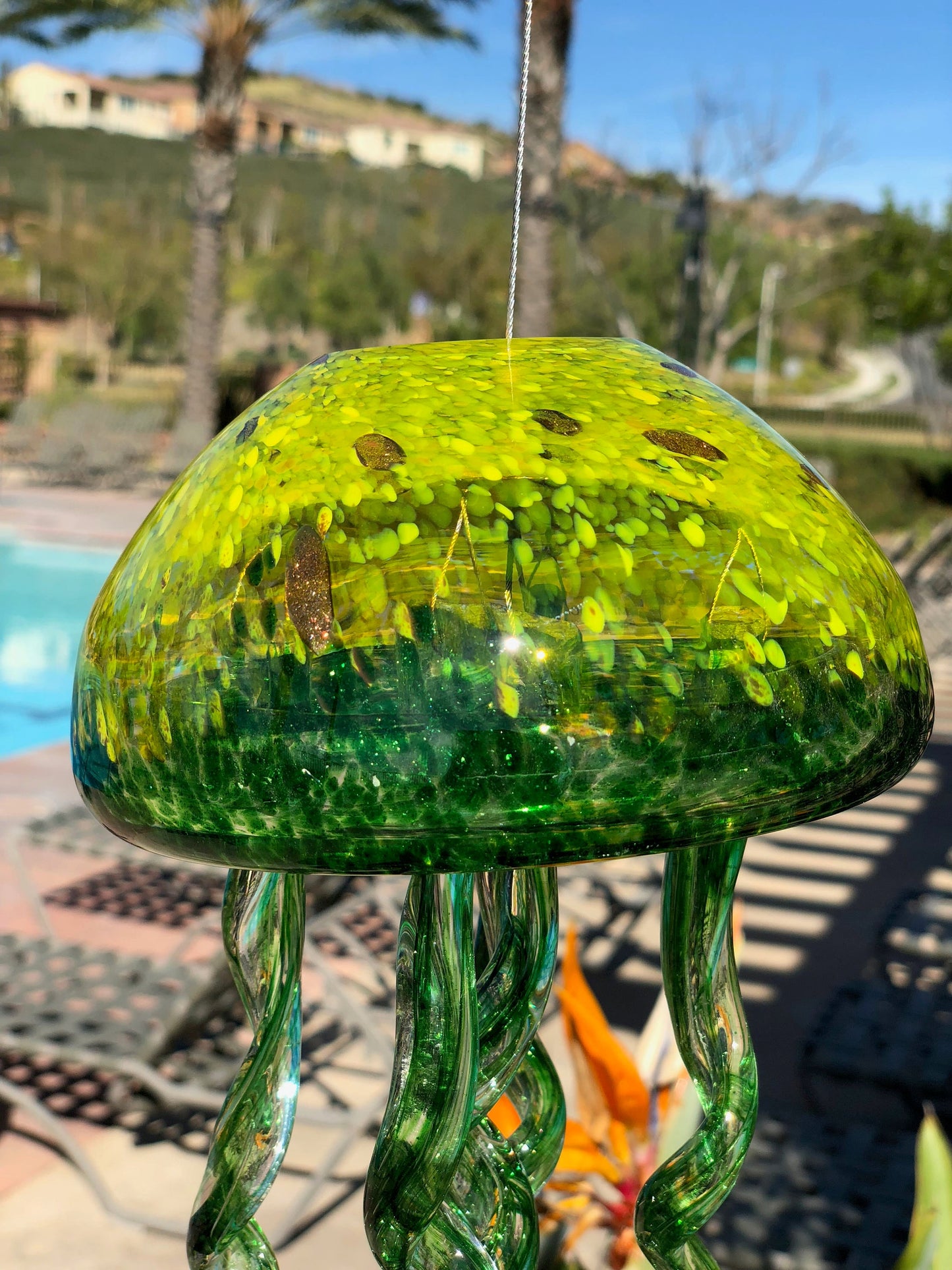 Handmade Art Glass Jellyfish Holiday Gift / Hanging Decor  Wind Chimes /  Sun Catcher