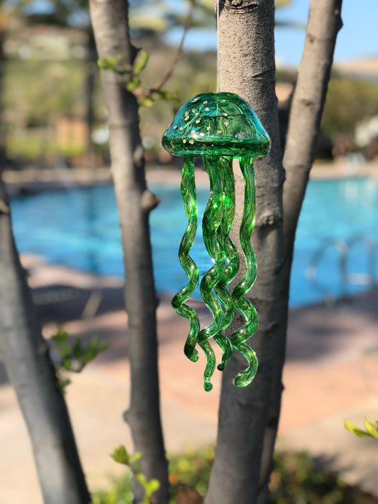 Handmade Glass Jellyfish Wind Chimes / Hanging Decor Sun Catcher