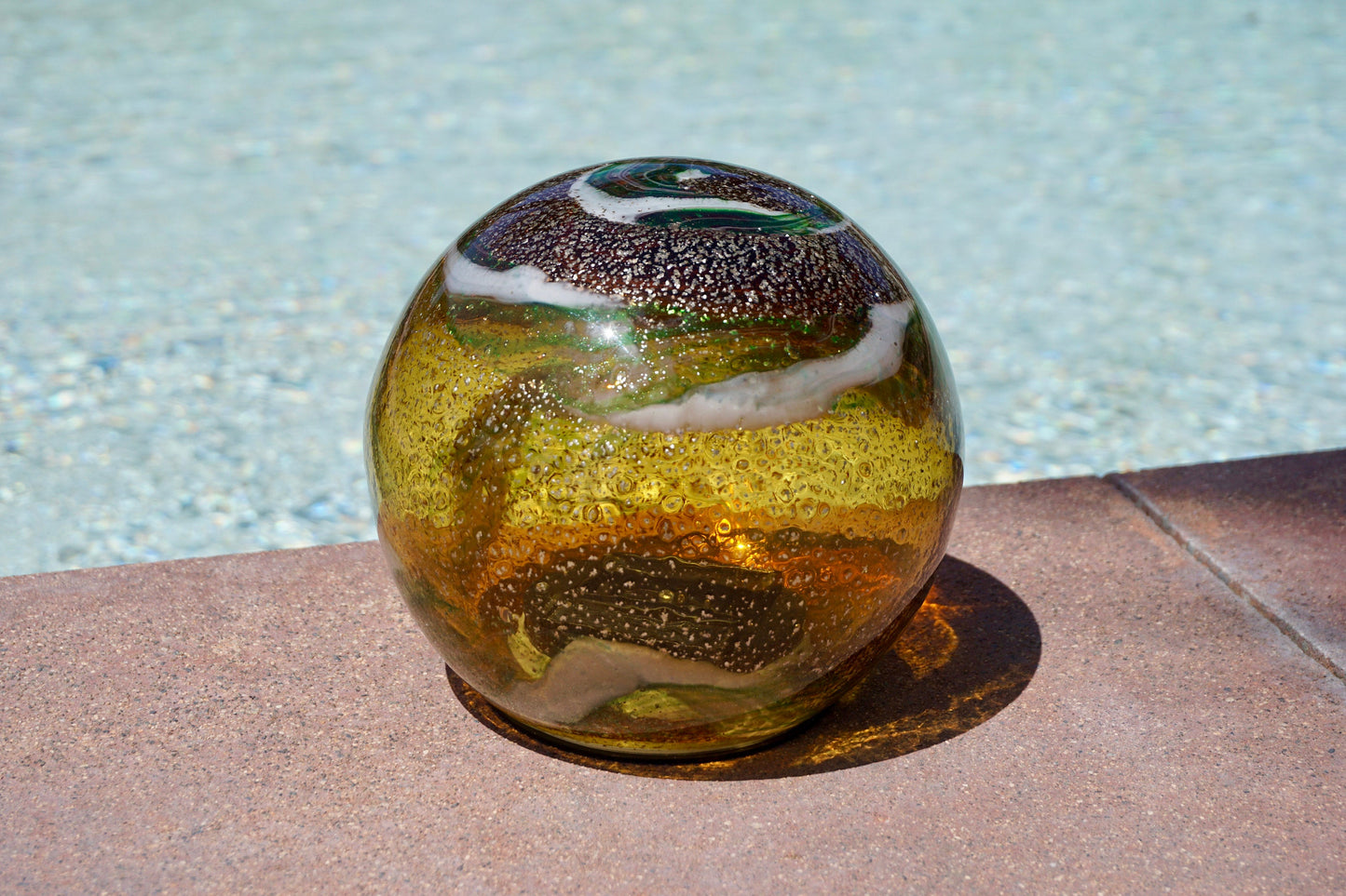 Free US Shipping~6" Solar LED Gaze Ball/Pathway Light/Patio Table Light/Garden/Sun Cather/Art Glass-Brown/Gold Glitter