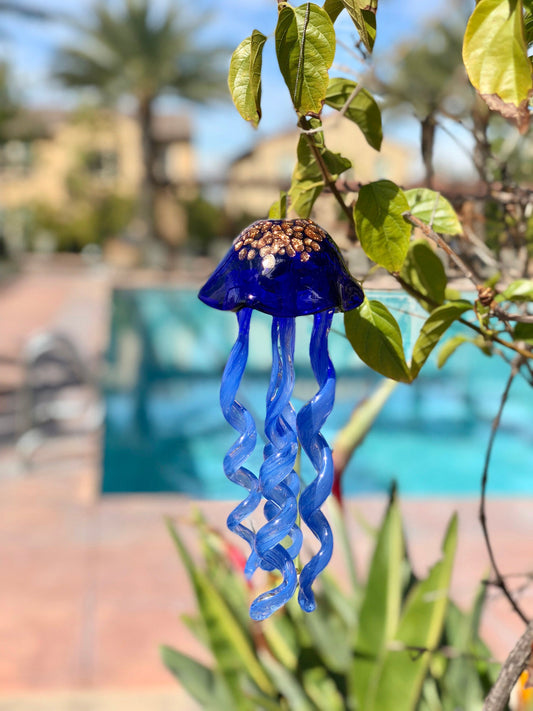 Handmade Art Glass Jellyfish Holiday Gift  Hanging Decor Sun Catcher Wind Chimes