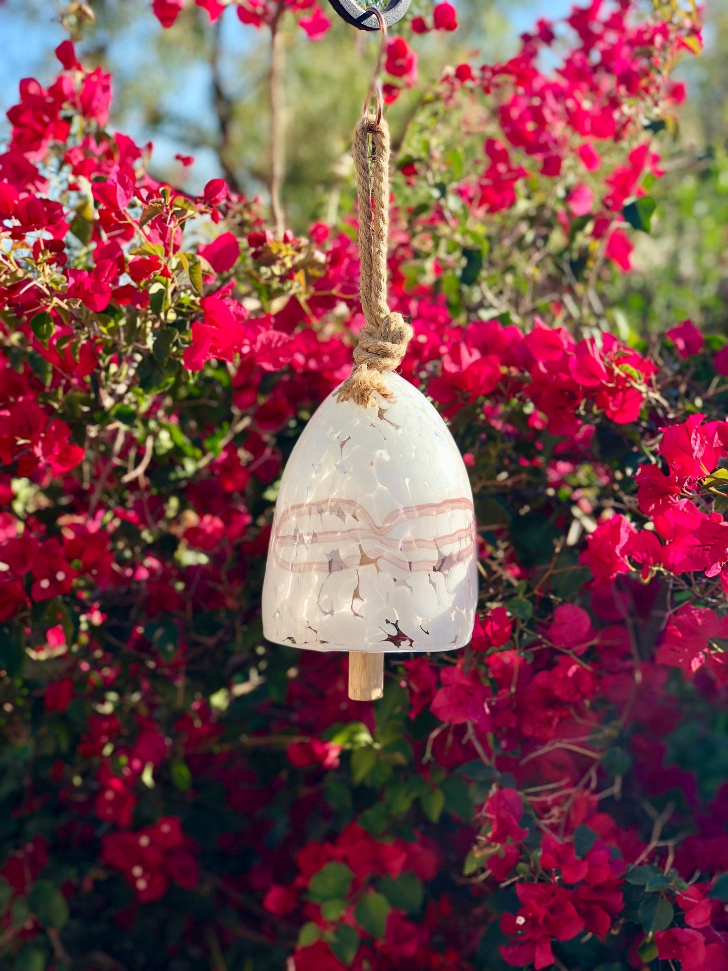 Free US Shipping~Handmade Art Glass Big Bell Wind Chimes / Hanging Decor Sun Catcher / White