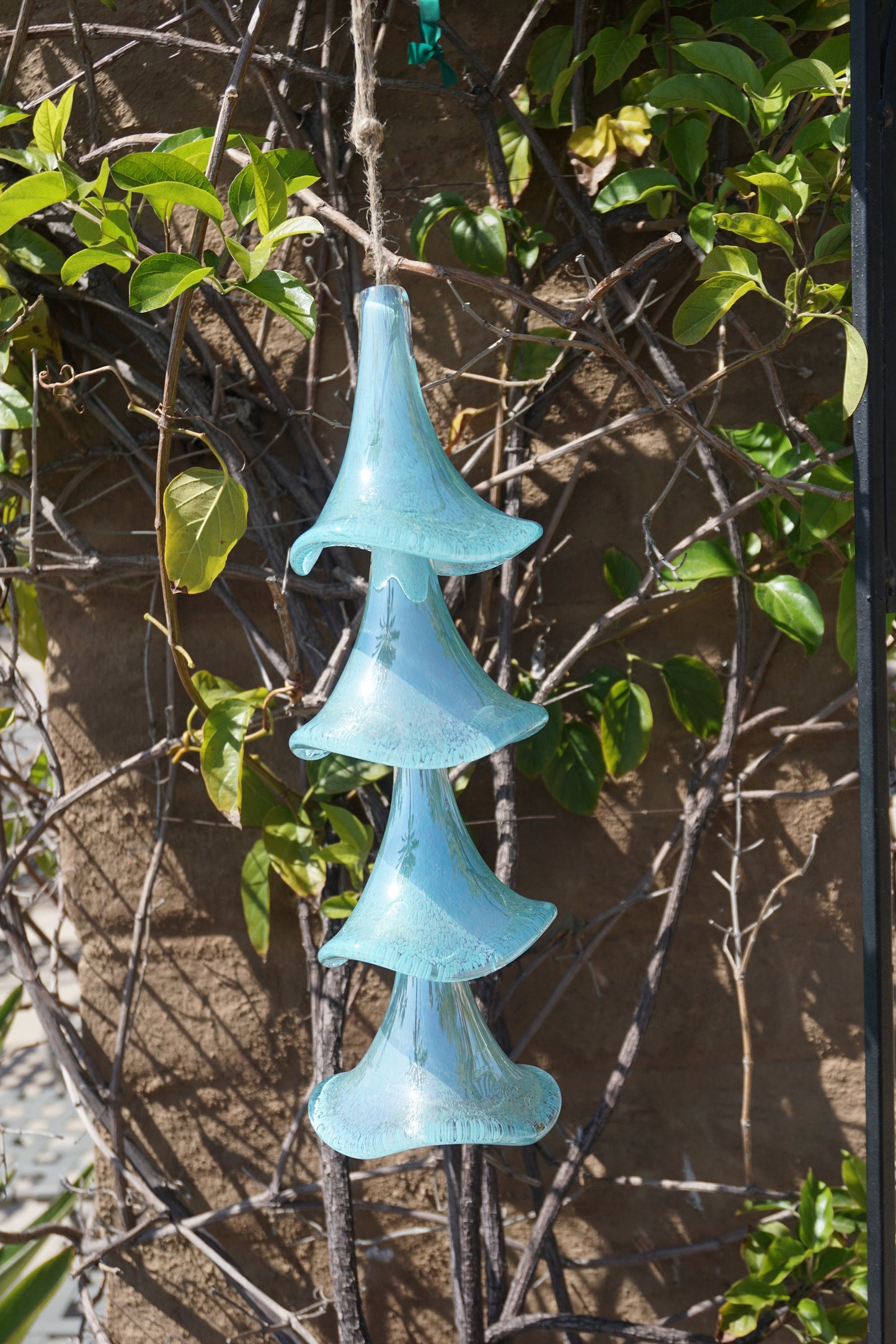 Free US Shipping-Handmade Art Glass Petunia Flower Holiday Gift Hanging Decor Wind Chimes Sun Catcher /  Baby Blue with Silver