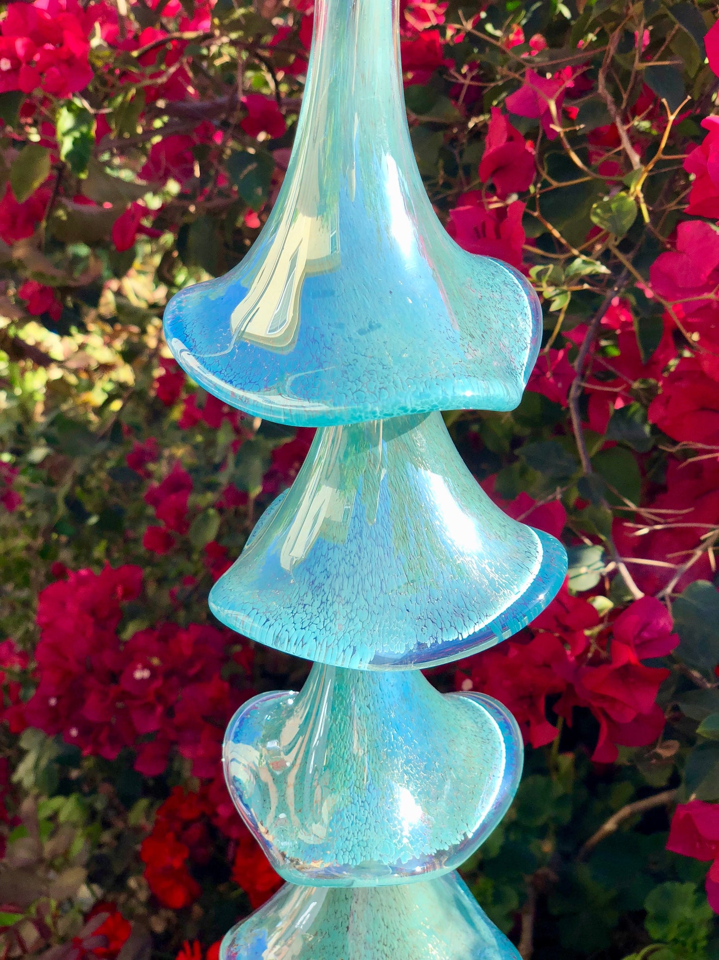 Free US Shipping-Handmade Art Glass Petunia Flower Holiday Gift Hanging Decor Wind Chimes Sun Catcher /  Baby Blue with Silver