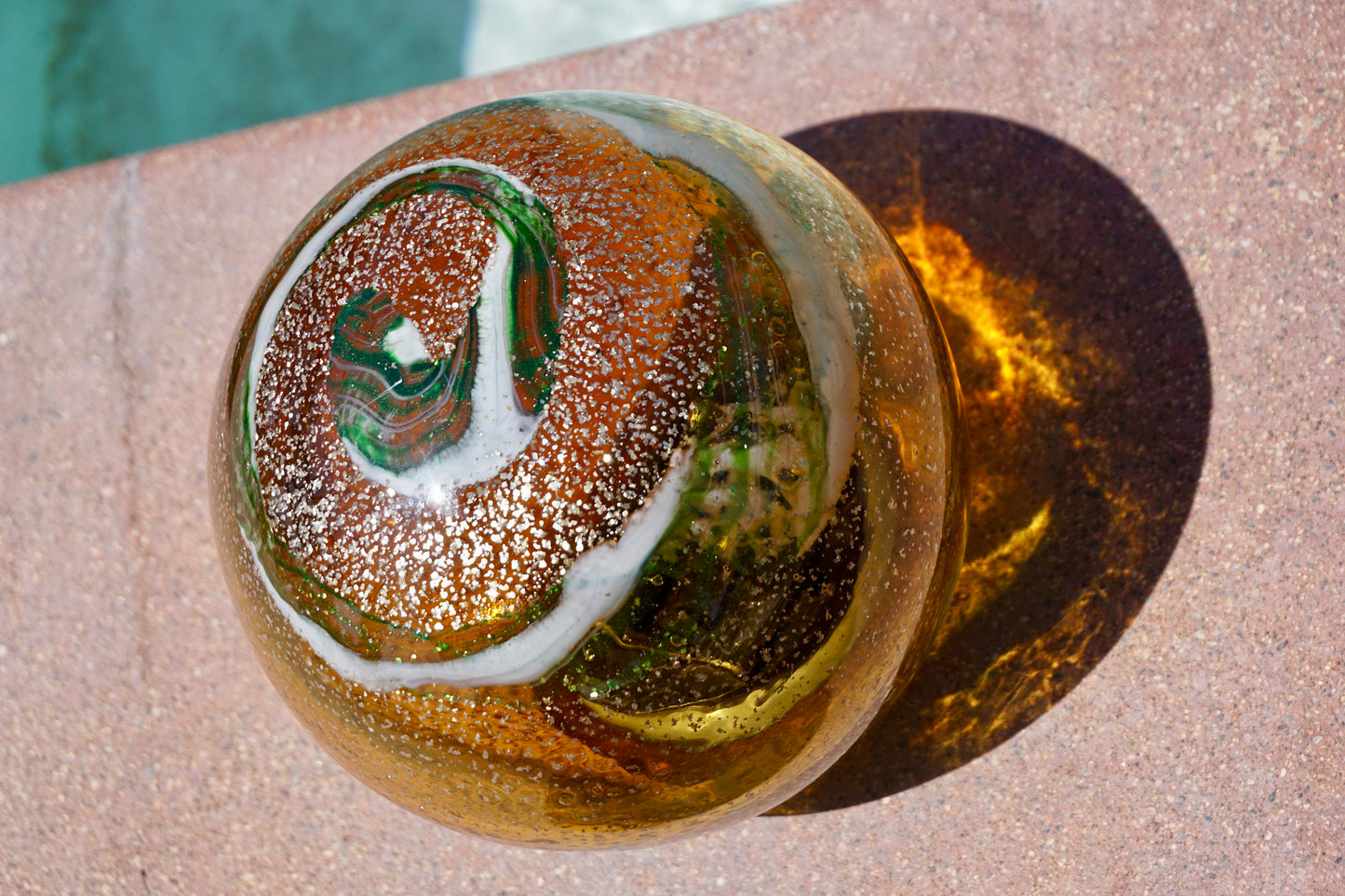 Free US Shipping~6" Solar LED Gaze Ball/Pathway Light/Patio Table Light/Garden/Sun Cather/Art Glass-Brown/Gold Glitter