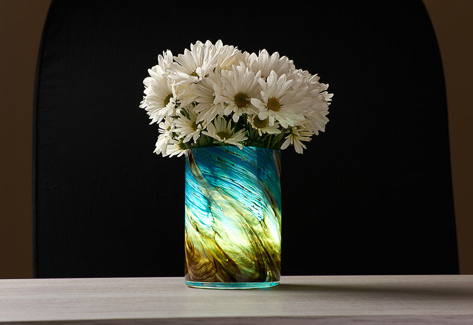 LED Self Watering Art Glass Planter