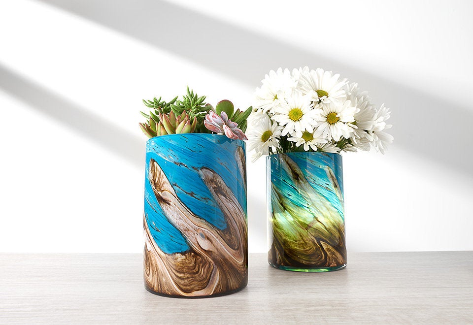 LED Self Watering Art Glass Planter