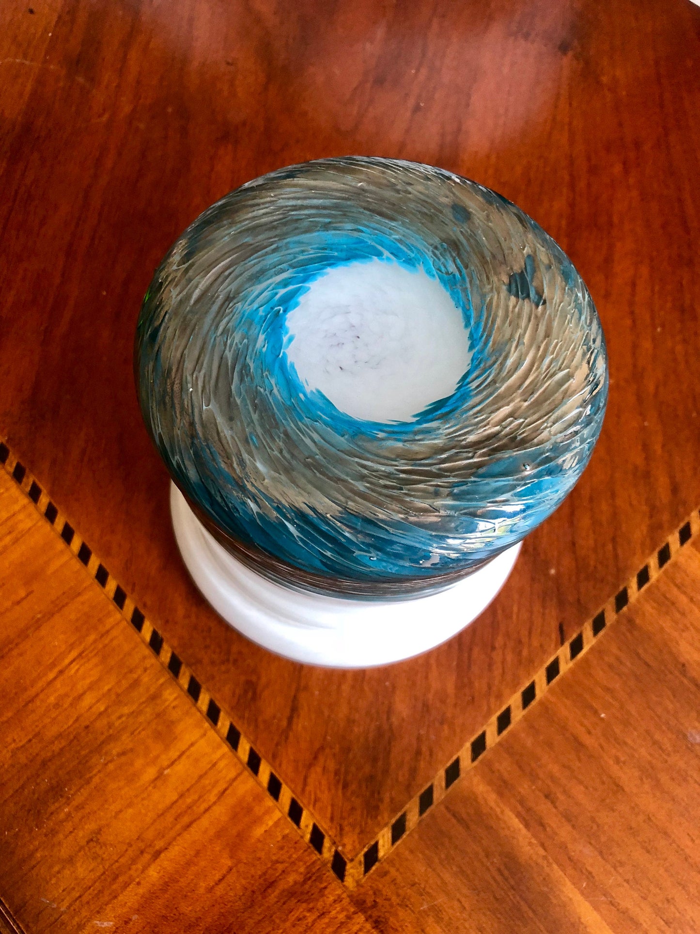 Free US Shipping~ Set of 2, 4.3" Succulent Planter, Handblown Art Glass Planter with Bronze Feather Etching