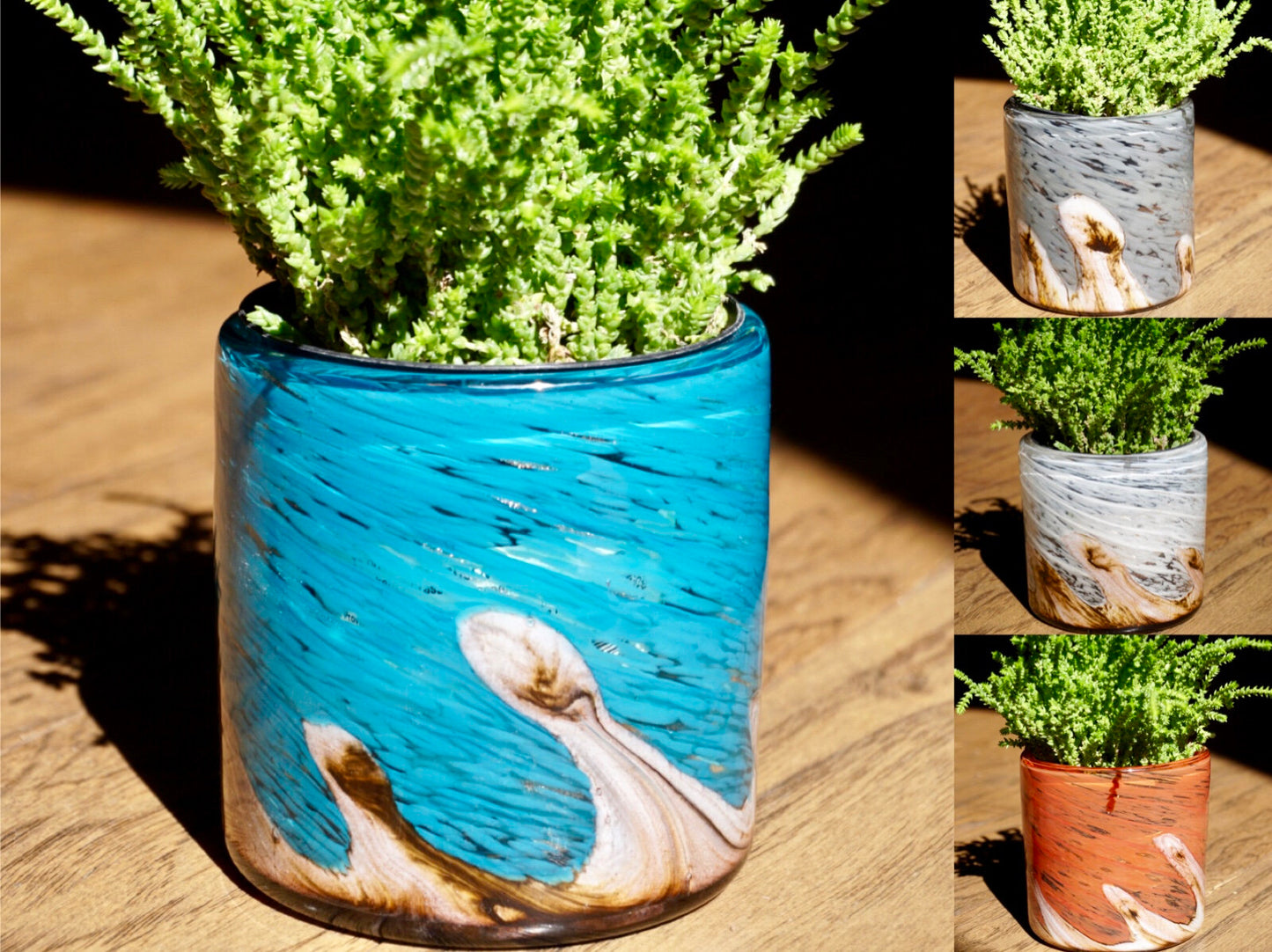 Free US Shipping~ Set of 2, 4.5" Succulent Planter, Handblown Art Glass Planter Wave Collection