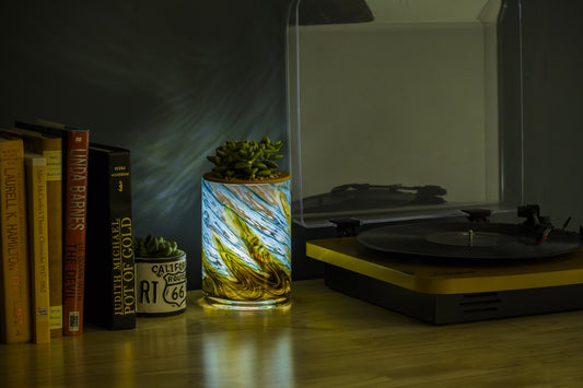 LED Self Watering Art Glass Planter