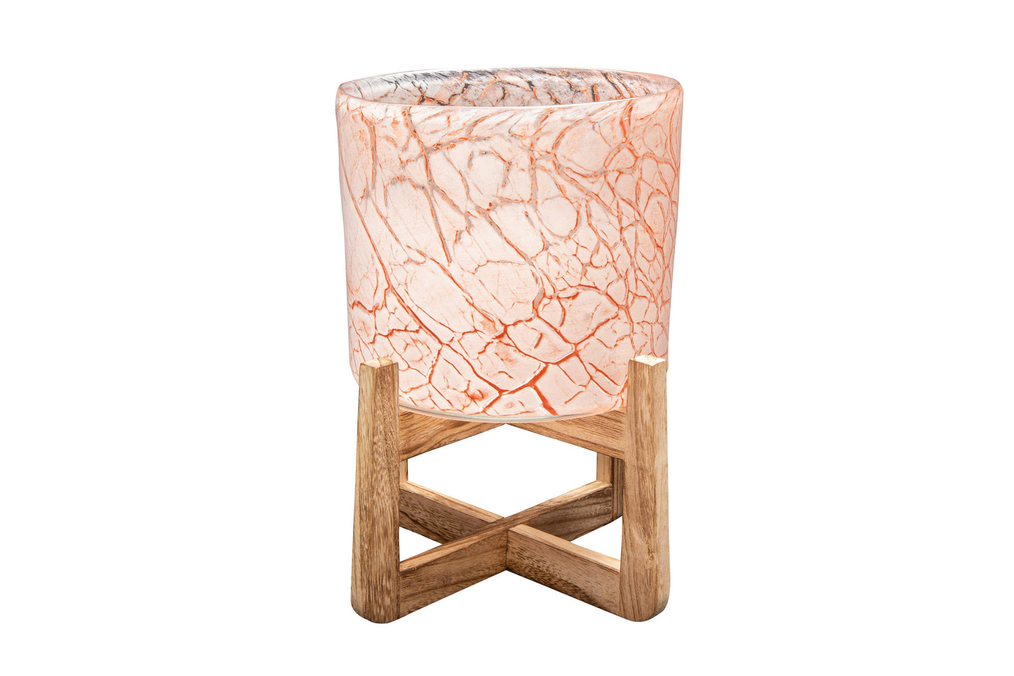 Hand Blown 8" Art Glass Planter on Wood Stand