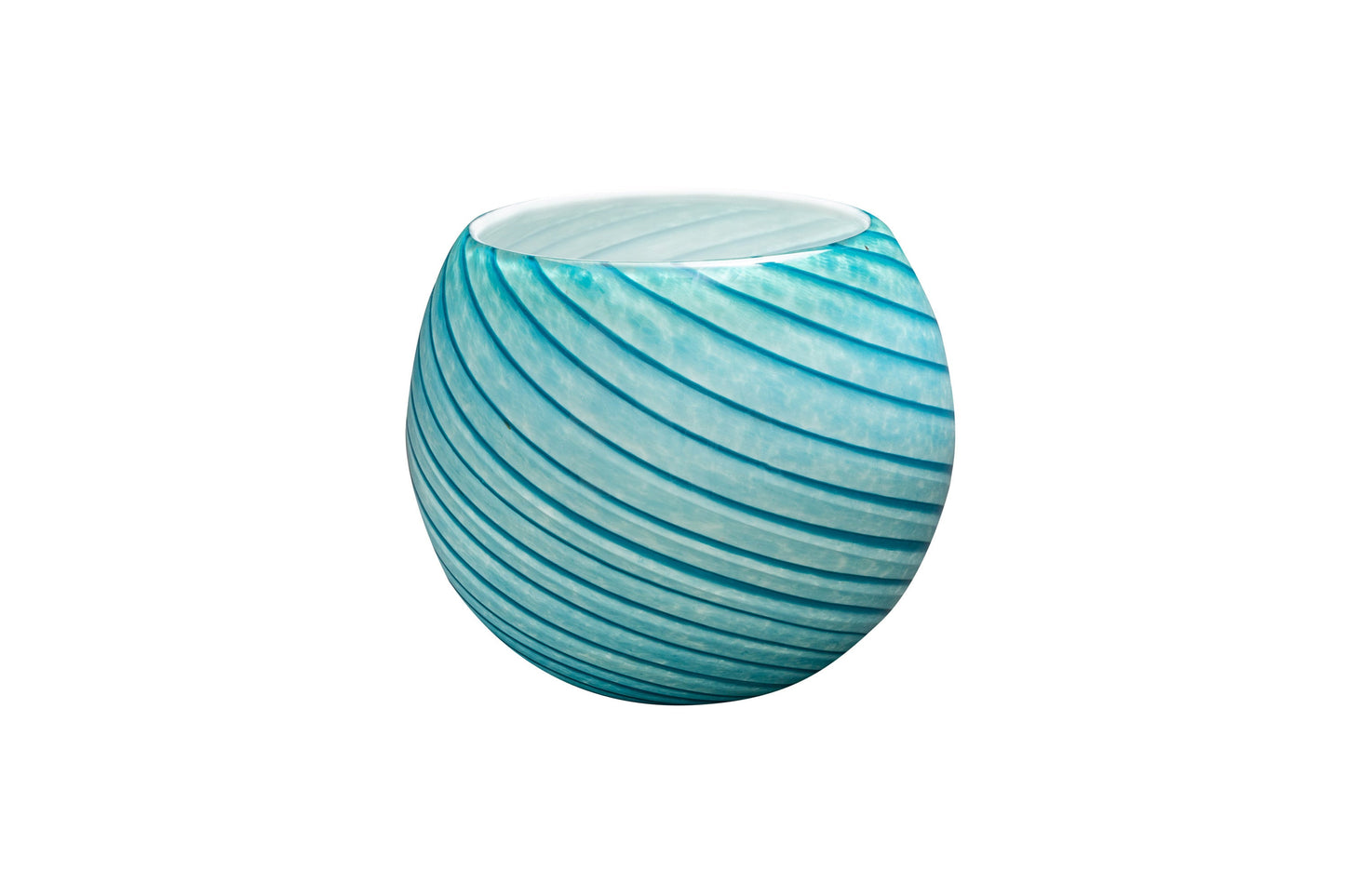 8" Artistic Planter, Handblown Art Glass Succulent Rose Ball/Vase/Candle holder, Teal Swirl w Gold Dust