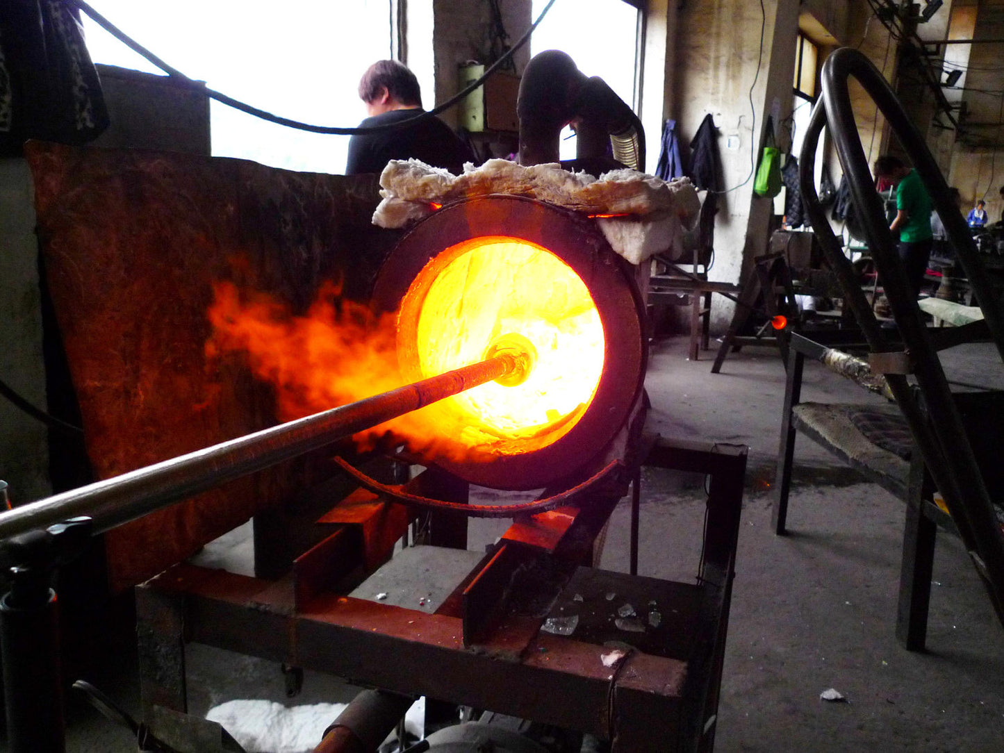 12" Hand Blown Art Glass Planter on Wood Stand
