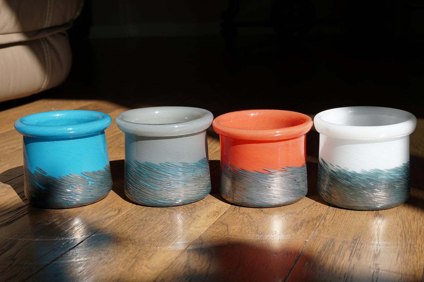 Free US Shipping~ Set of 2, 4.3" Succulent Planter, Handblown Art Glass Planter with Bronze Feather Etching