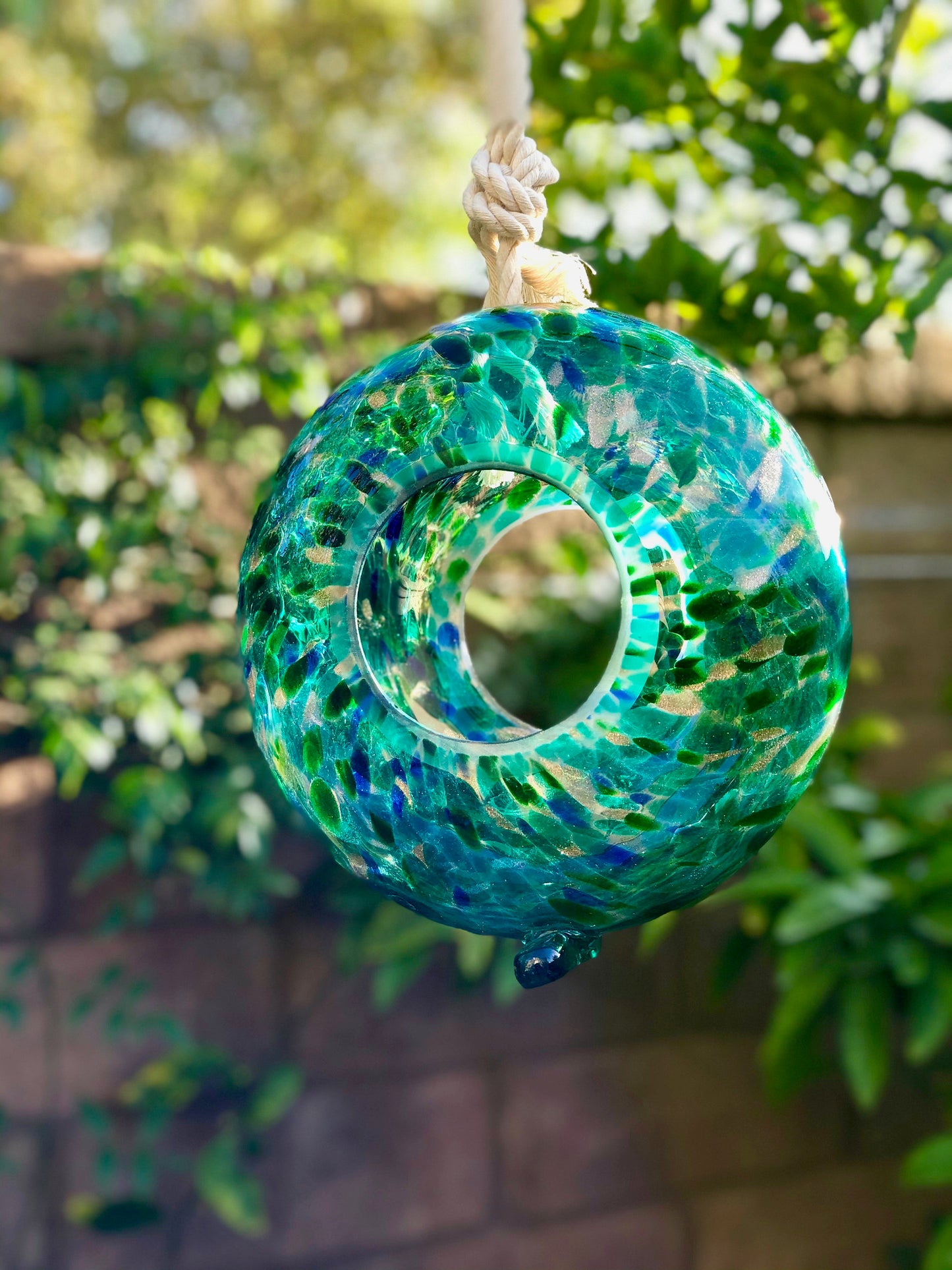 Handmade Art Glass Bird Feeder 8.7" Sun Catcher