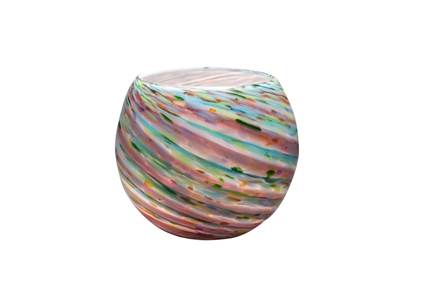 8" Artistic Planter, Handblown Art Glass Succulent Rose Ball/Planter/Vase/Candle holder, Teal Purple Swirl