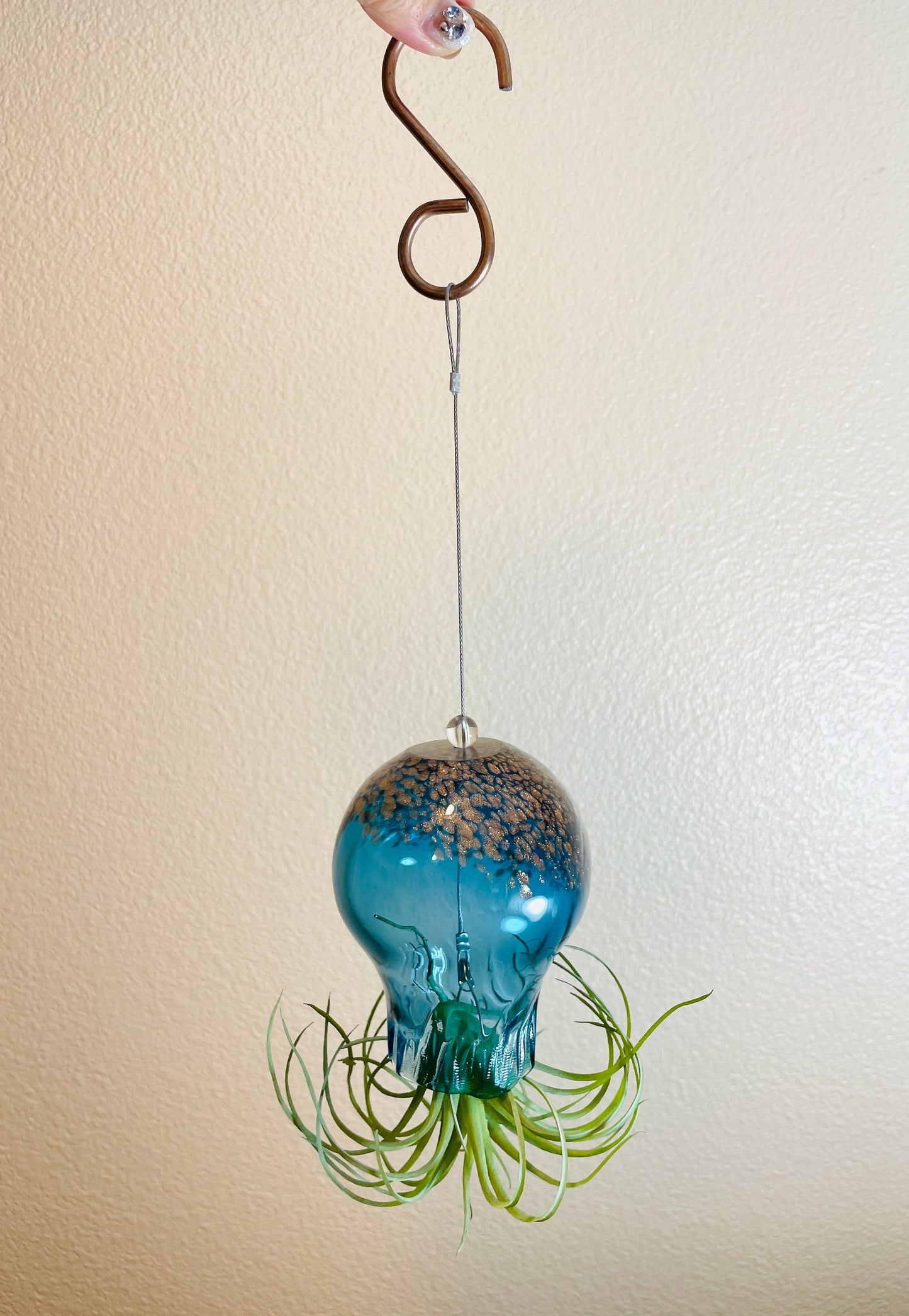 Hand Blown Art Glass Octopus with Air Plant/Tillandsia