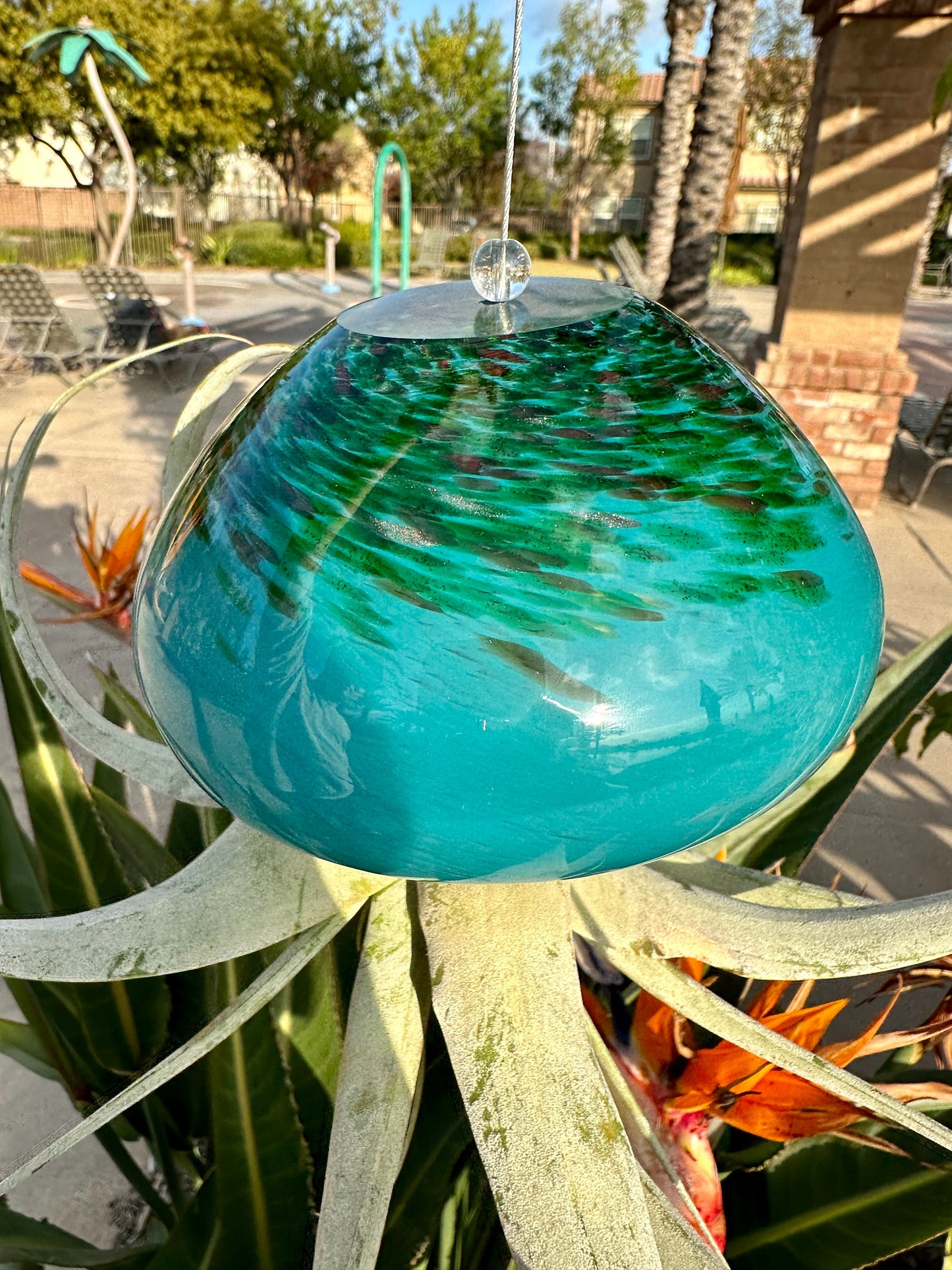Large Hand Blown Art Glass Jellyfish Plant Holder