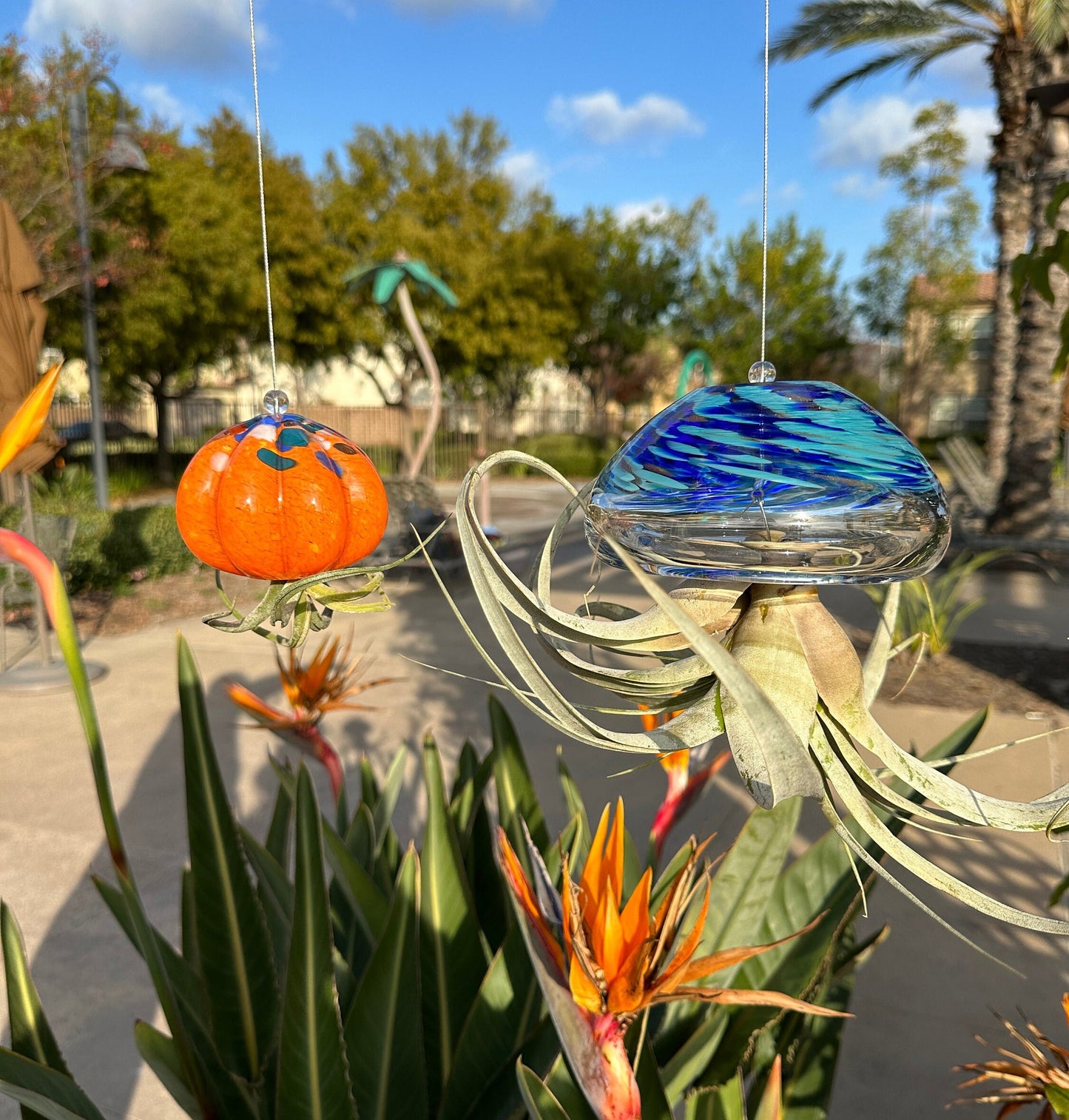 Large Hand Blown Art Glass Jellyfish Plant Holder