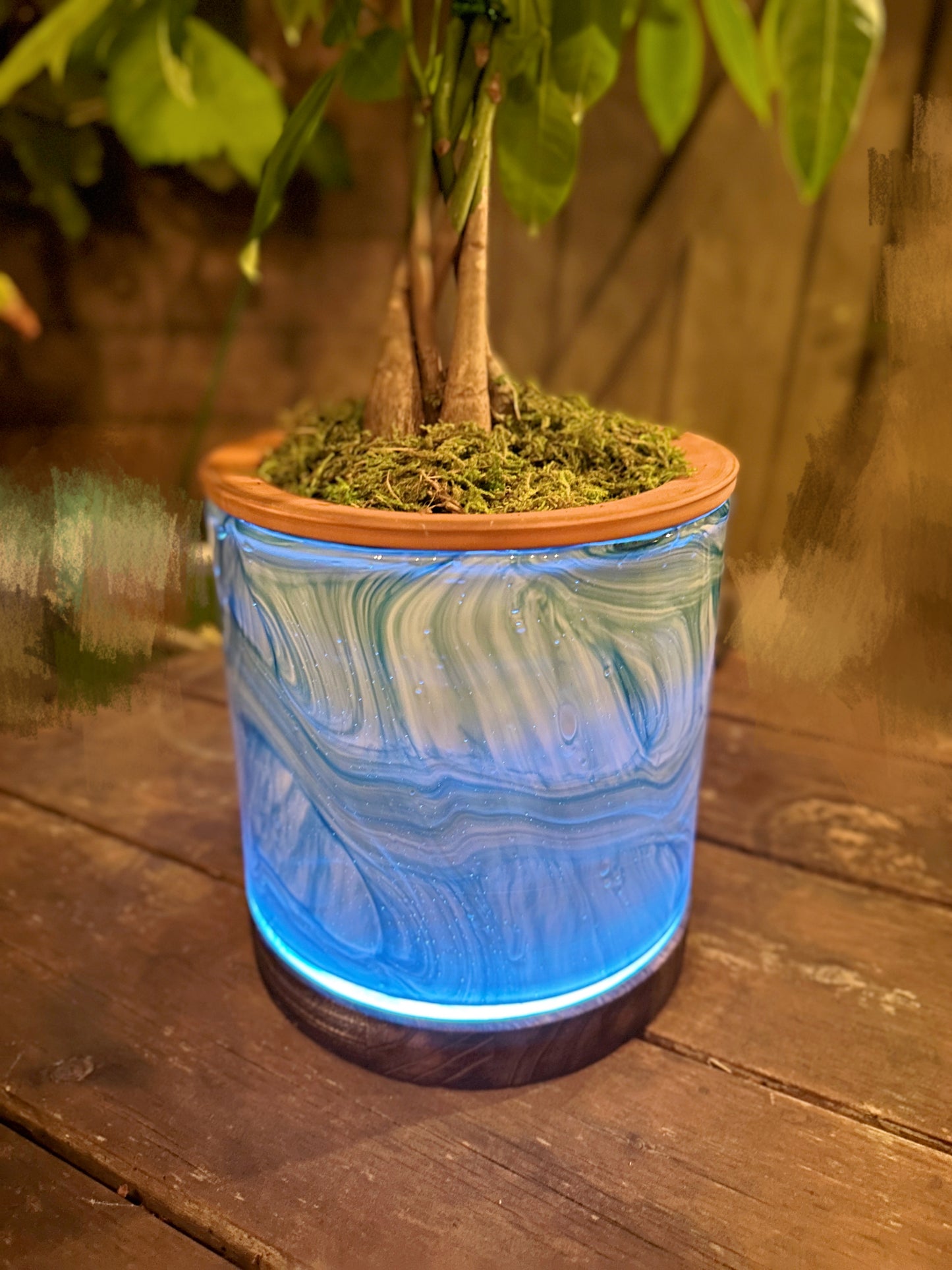 8" Art Glass LED Self Watering Planter