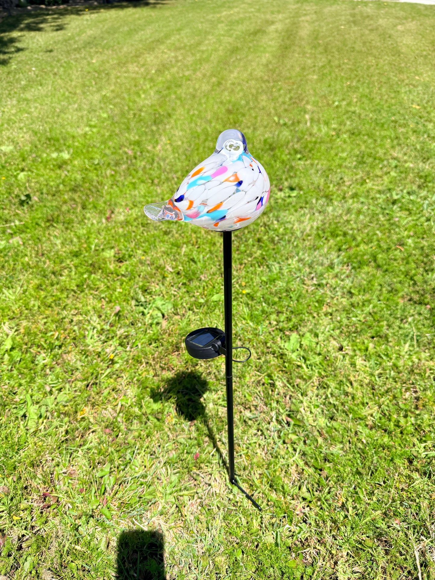 Set of 2 Handmade Art Glass LED Solar path garden lights - Bird Sun Catcher Garden Stake Statue Figurine- White