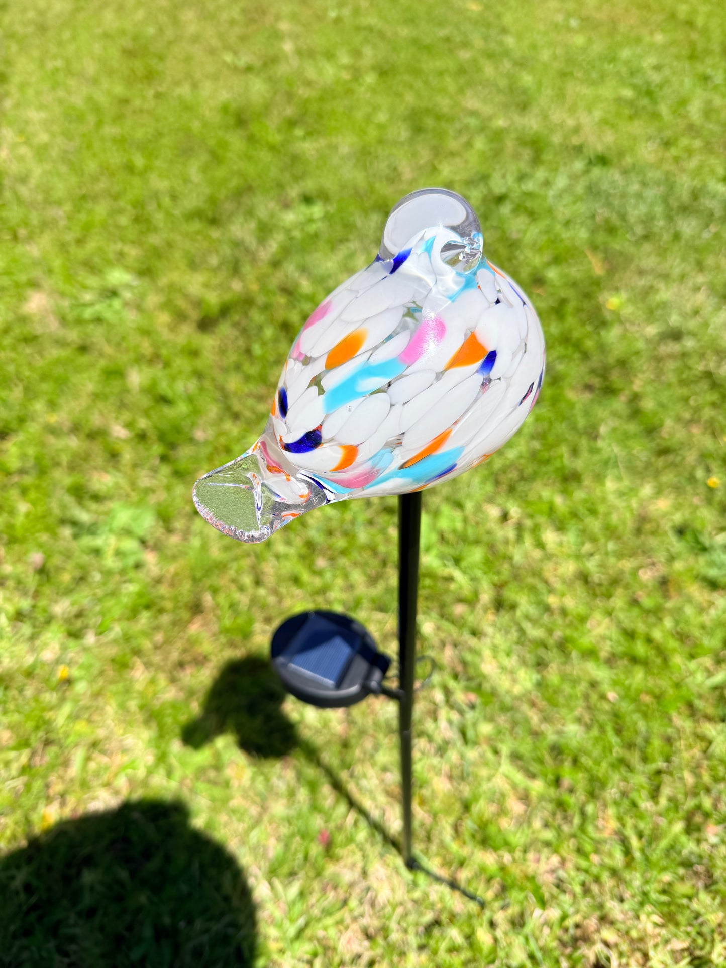 Set of 2 Handmade Art Glass LED Solar path garden lights - Bird Sun Catcher Garden Stake Statue Figurine- White