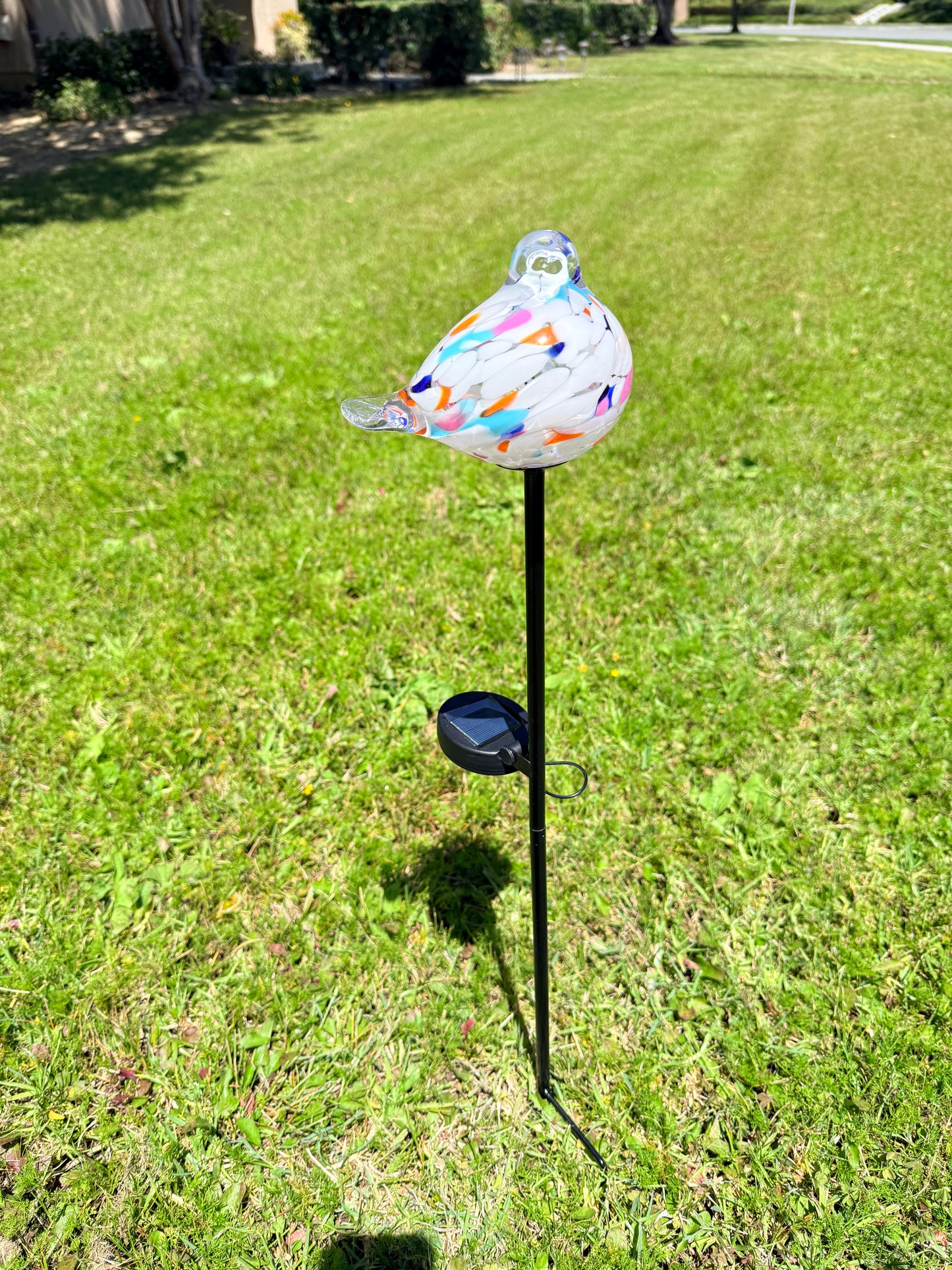 Set of 2 Handmade Art Glass LED Solar path garden lights - Bird Sun Catcher Garden Stake Statue Figurine- White