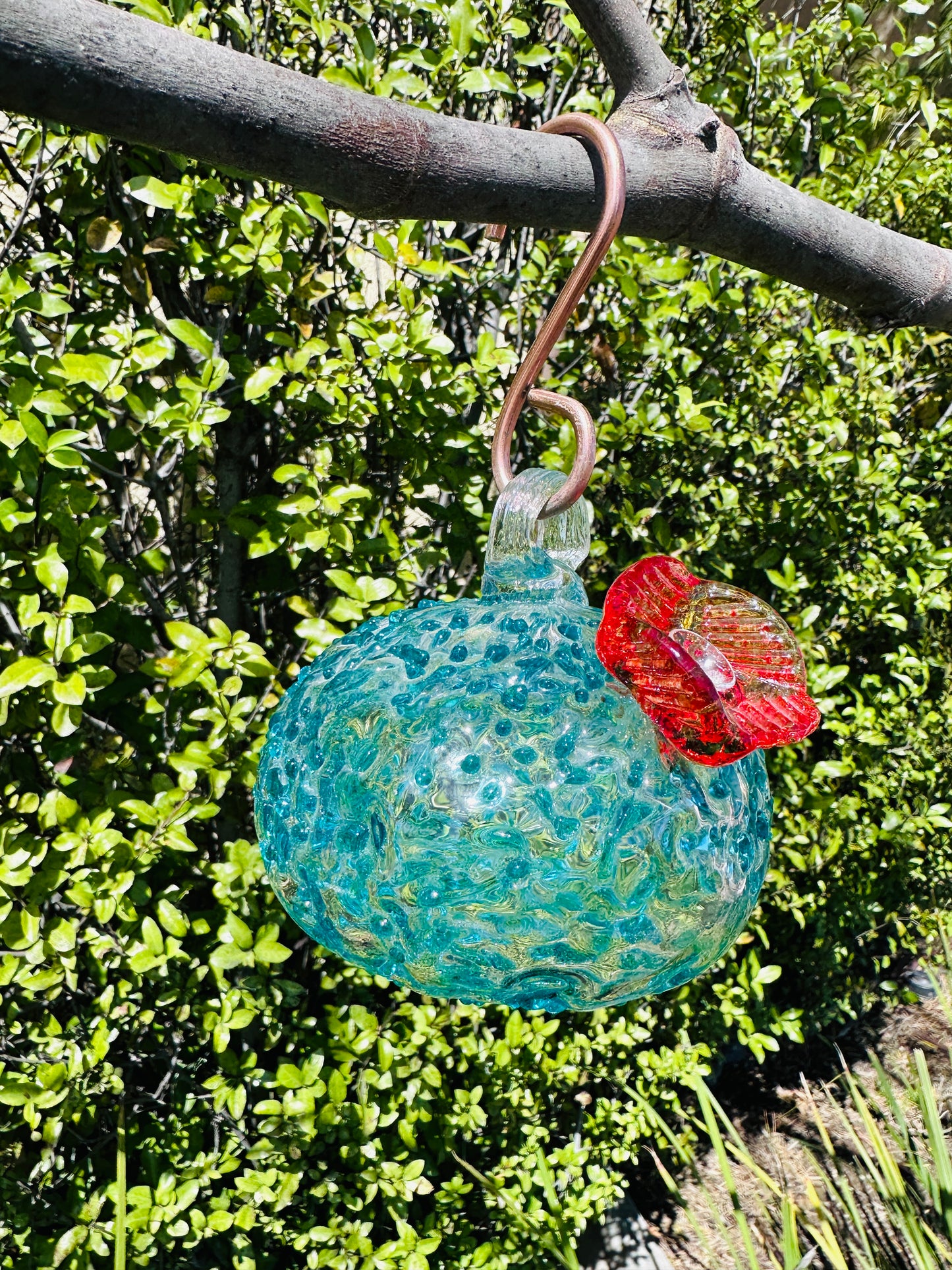 Handblown Art Glass Humming Bird Feeder Free shipping