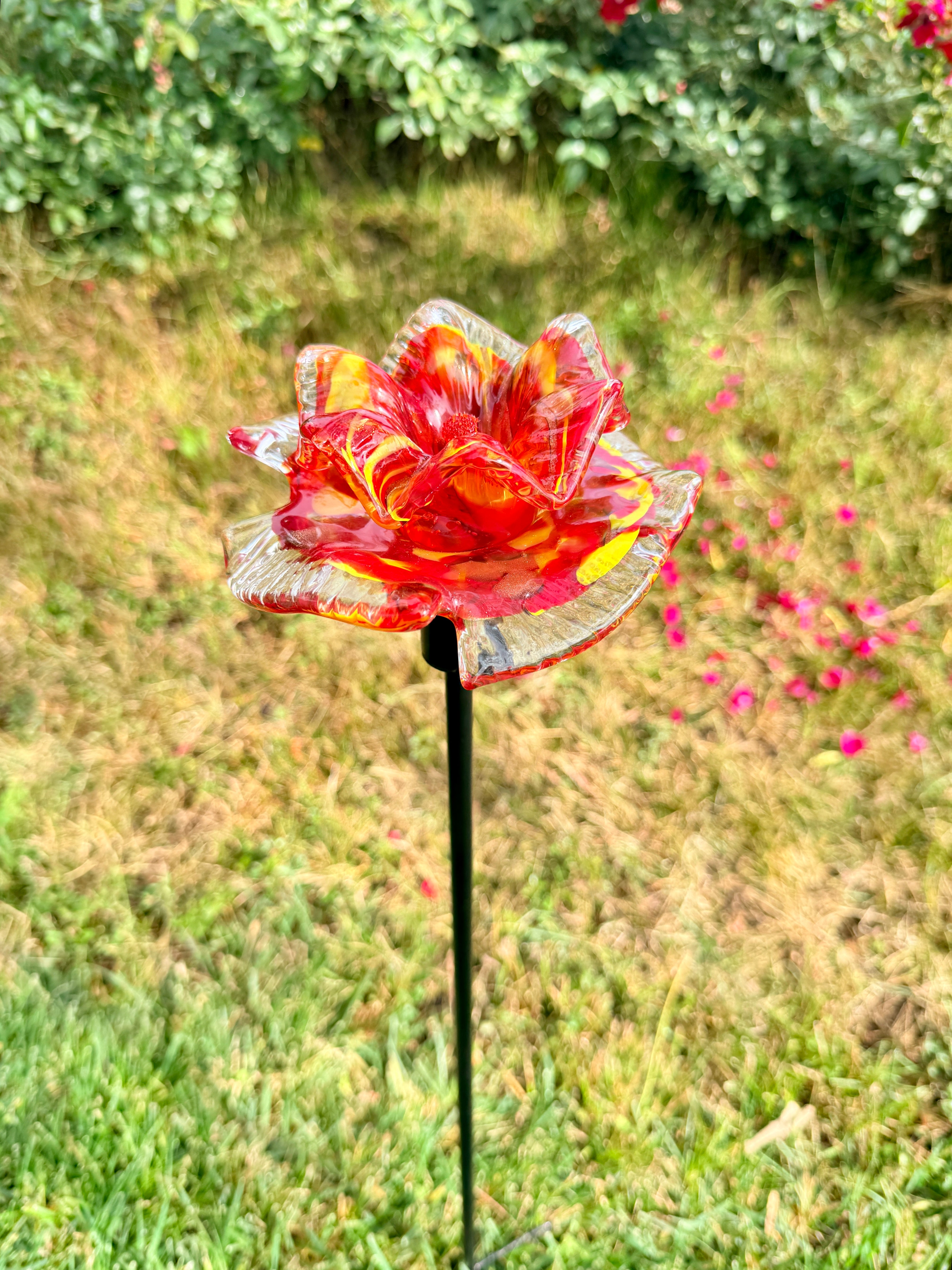 Set of 2 Large Handcrafted Art Glass Flower Stake – ApricotMint