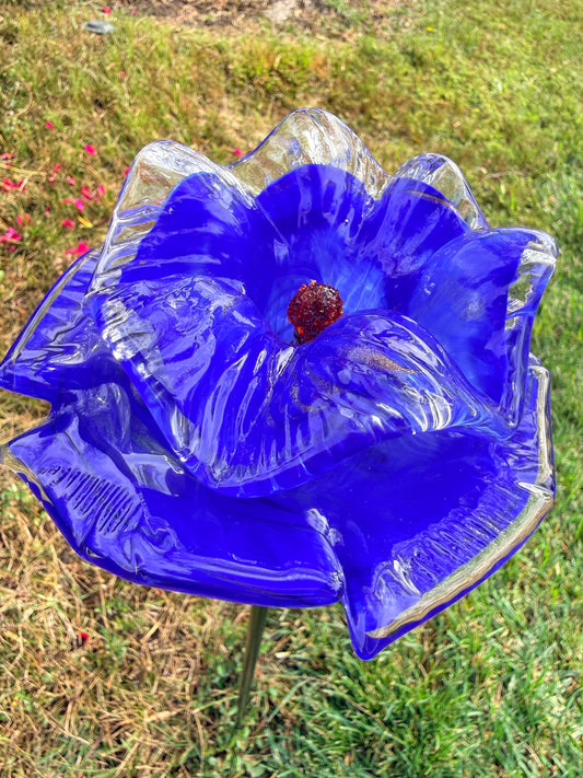 Set of 2 Large Handcrafted Art Glass Flower Stake