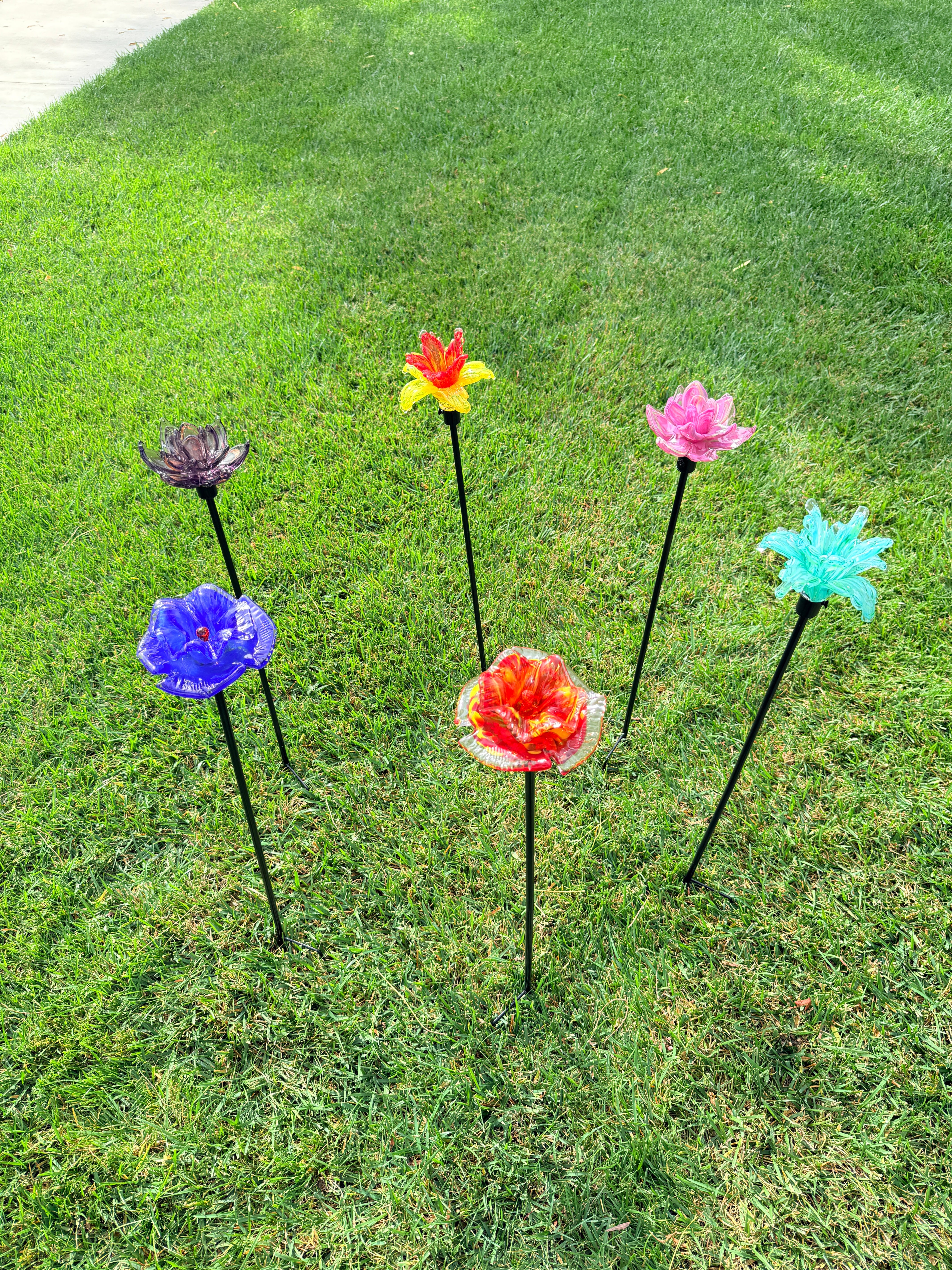 Set of 2 Large Handcrafted Art Glass Flower Stake – ApricotMint