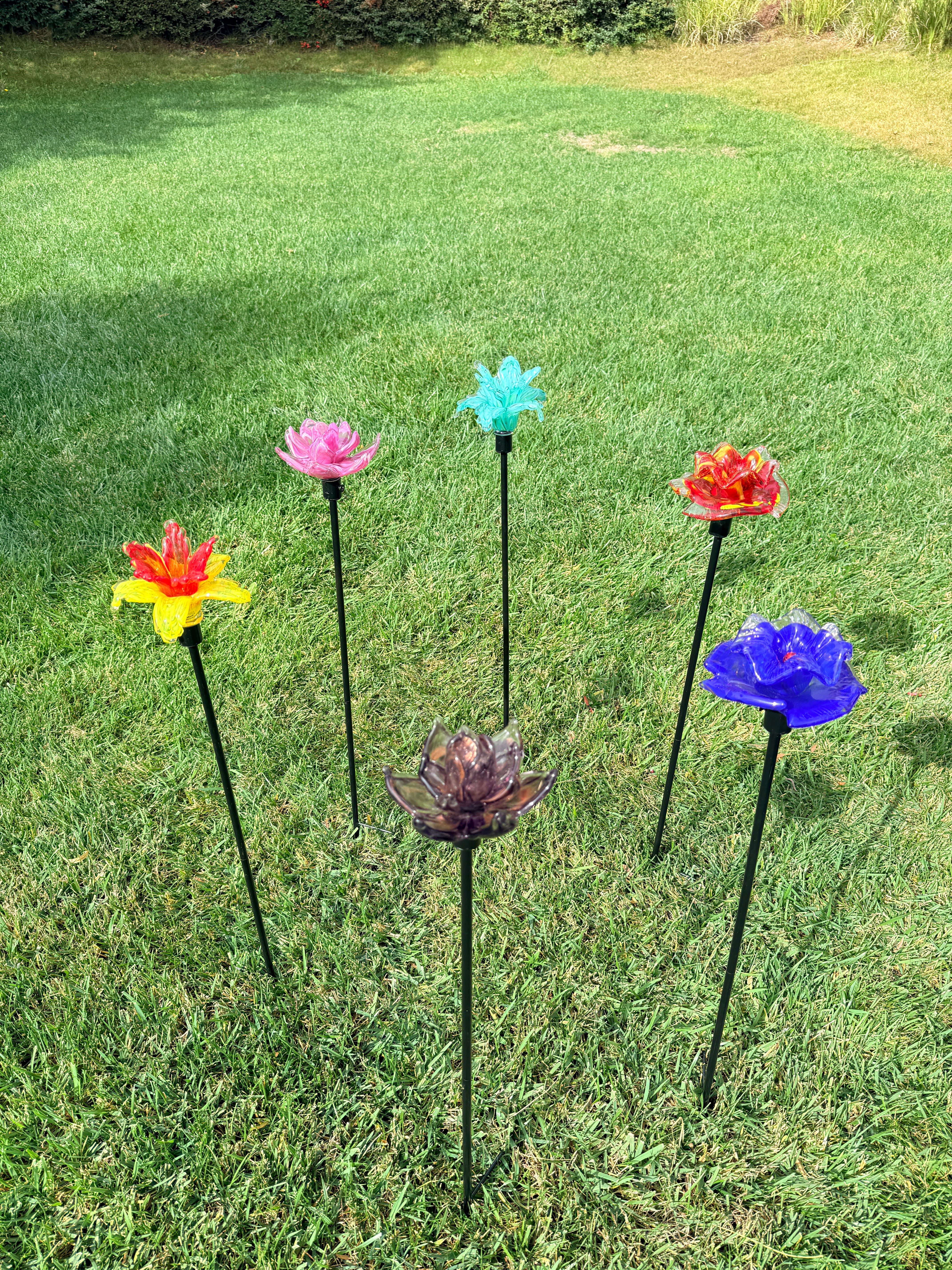 Set of 2 Large Handcrafted Art Glass Flower Stake – ApricotMint