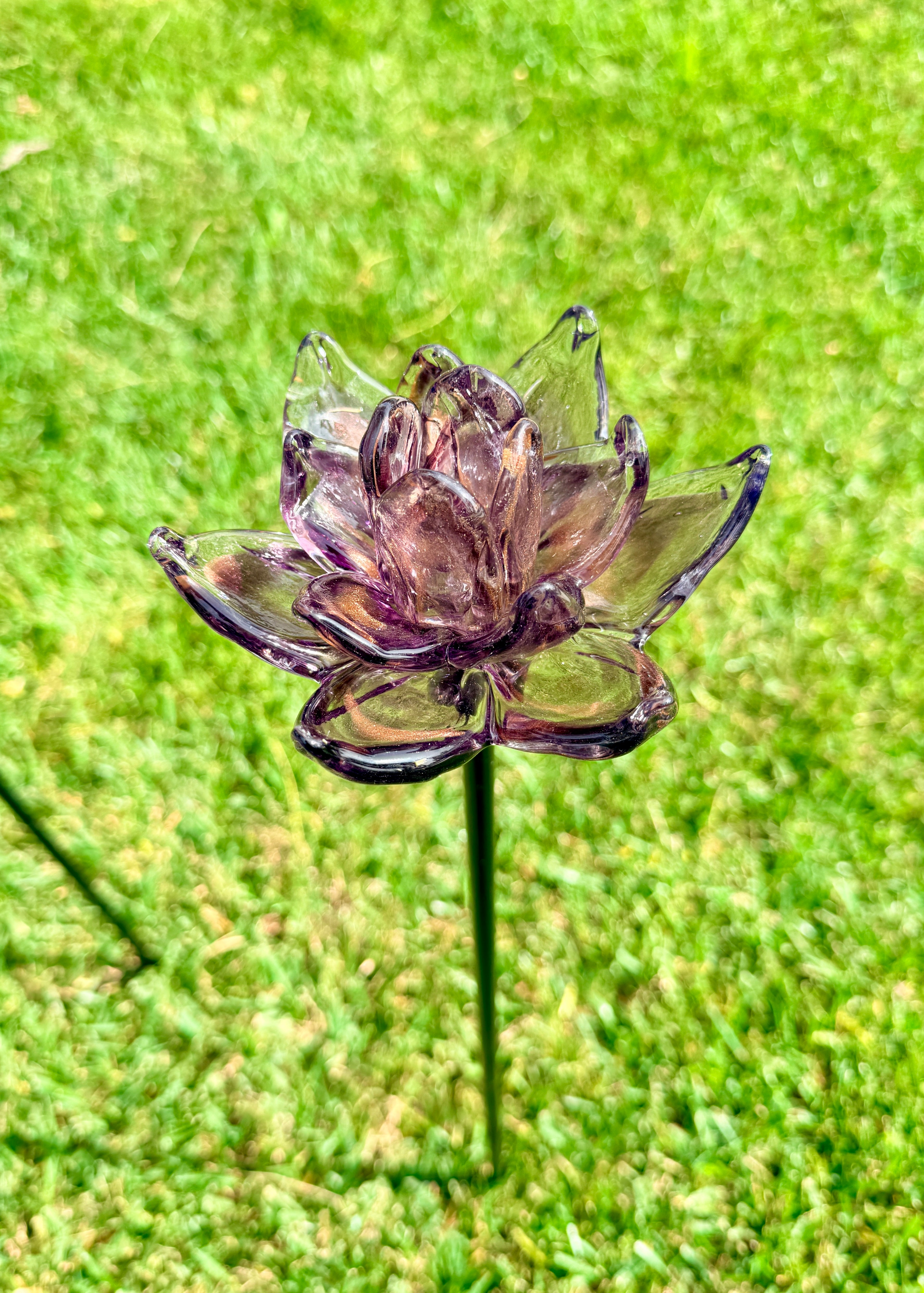 Set of 2 Large Handcrafted Art Glass Flower Stake – ApricotMint