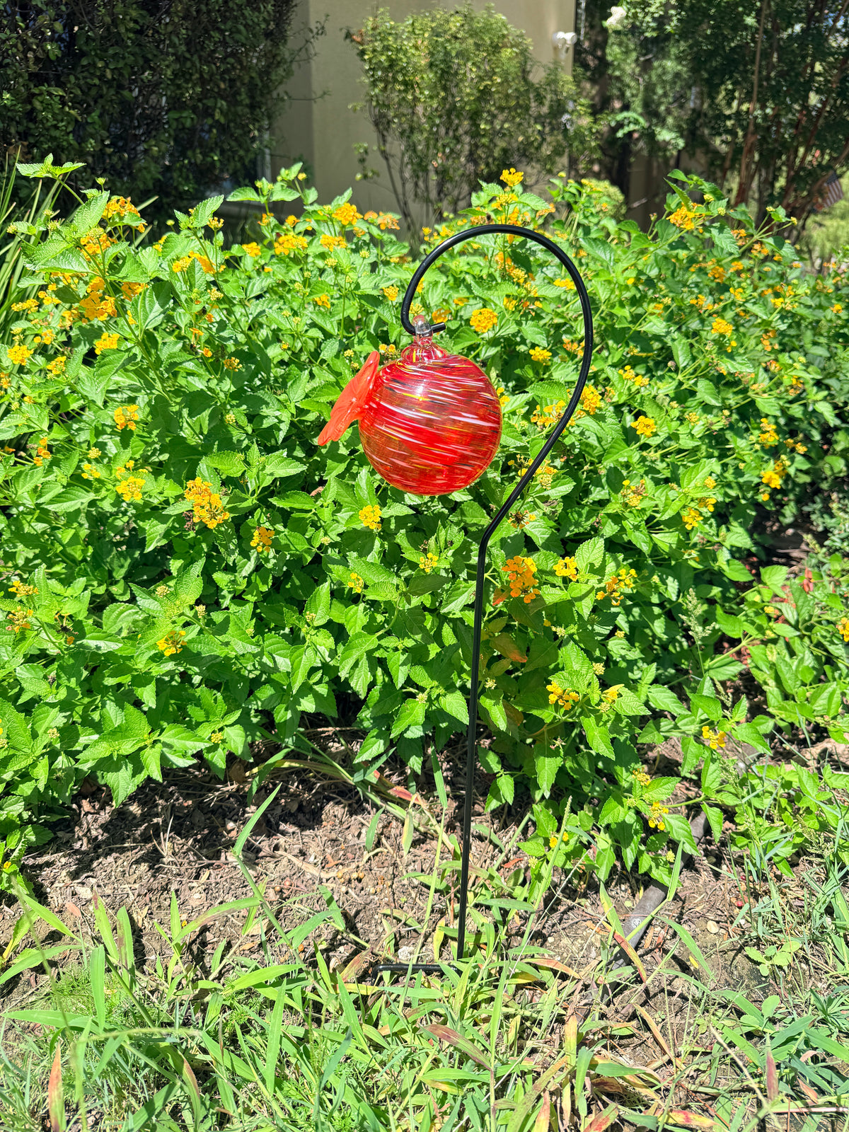 Art Glass Humming Bird Feeder Stake