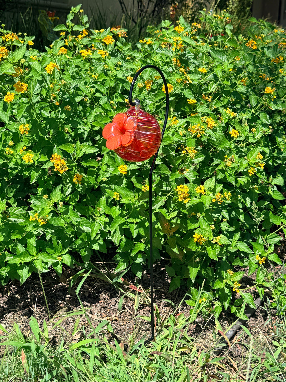 Art Glass Humming Bird Feeder Stake