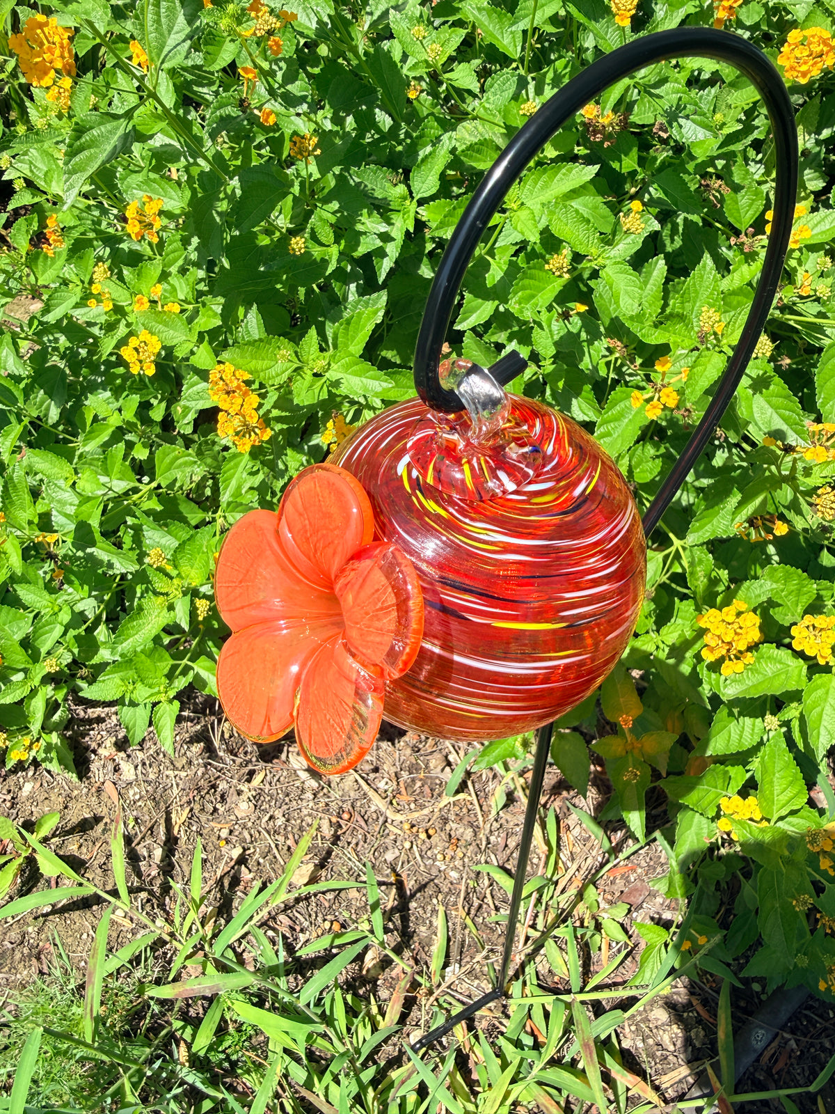Art Glass Humming Bird Feeder Stake