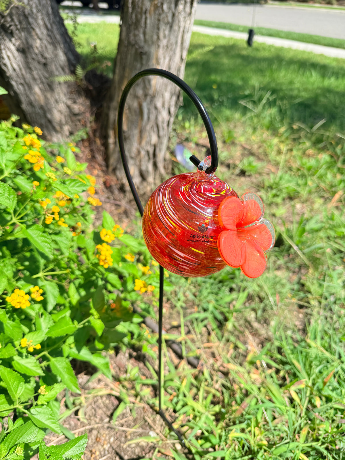 Art Glass Humming Bird Feeder Stake