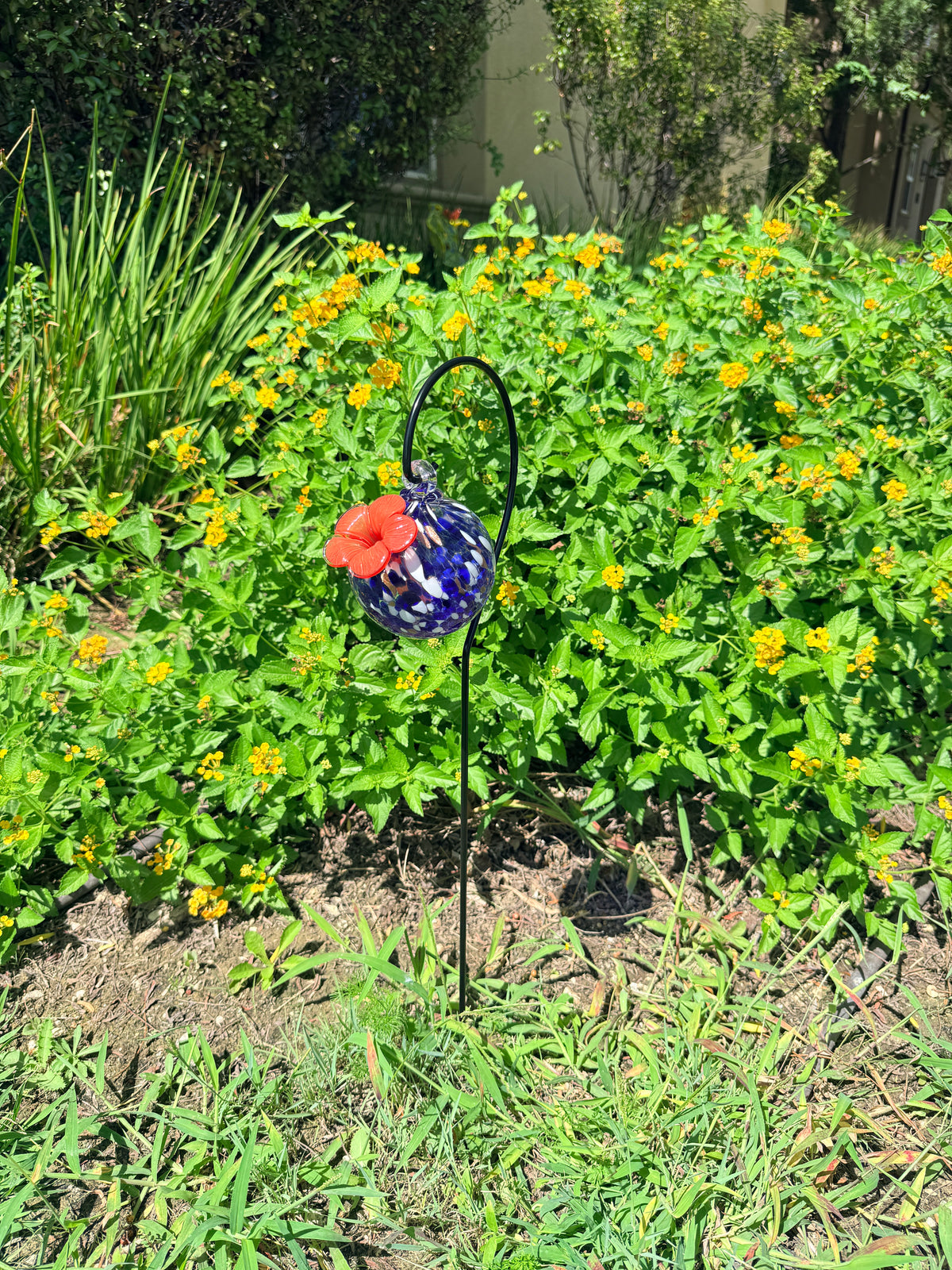 Art Glass Humming Bird Feeder Stake