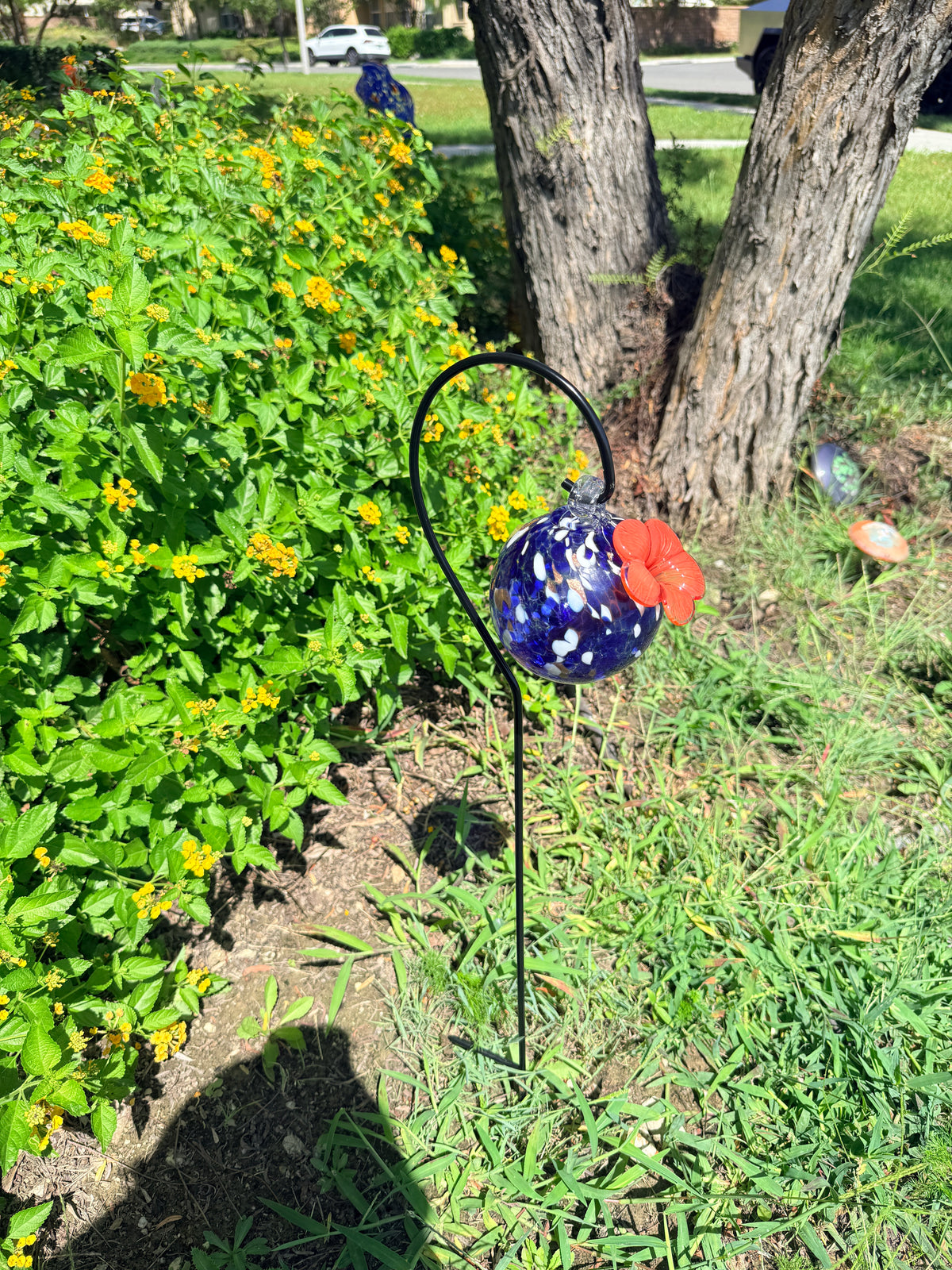 Art Glass Humming Bird Feeder Stake