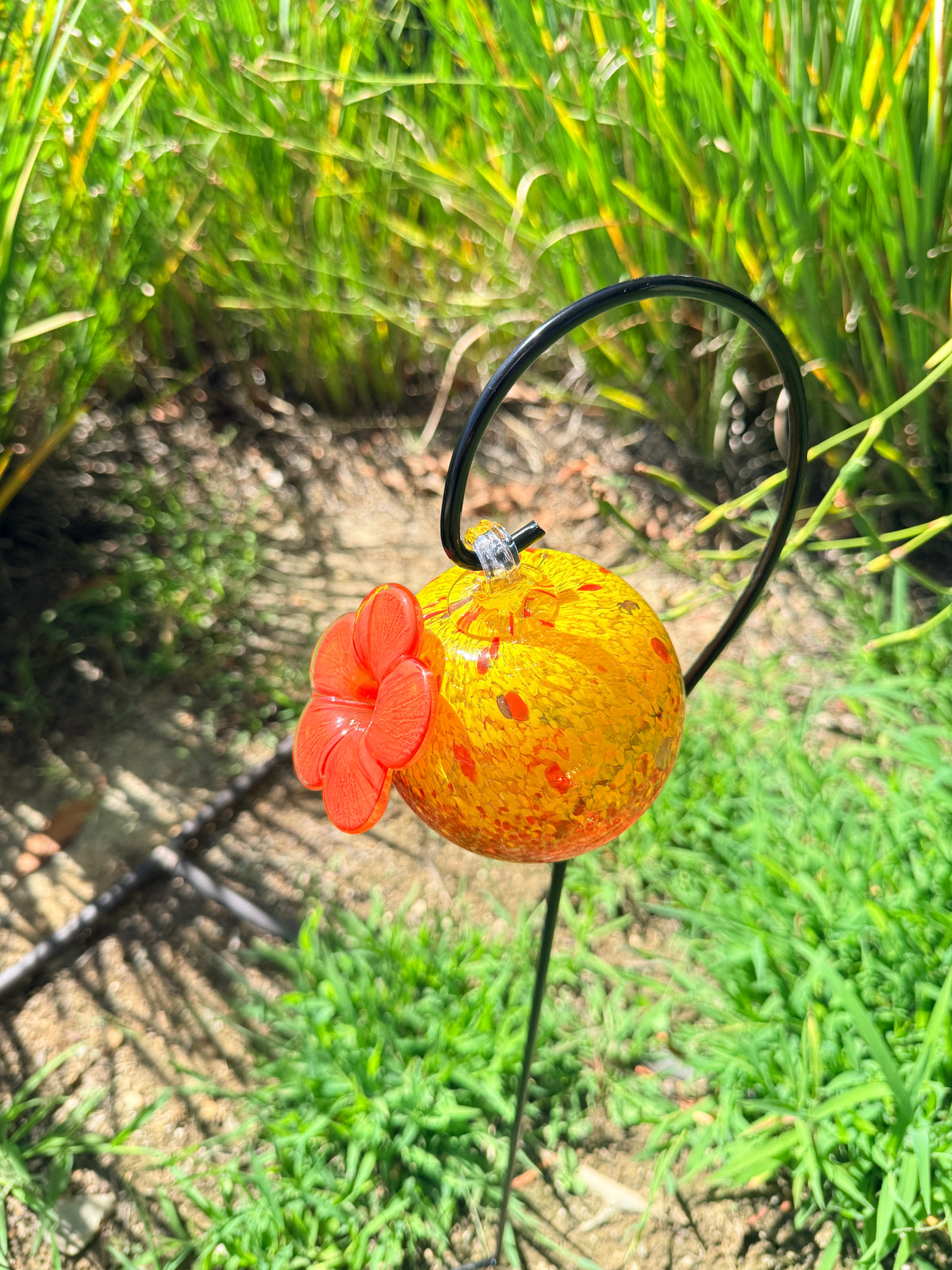 Art Glass Humming Bird Feeder Stake