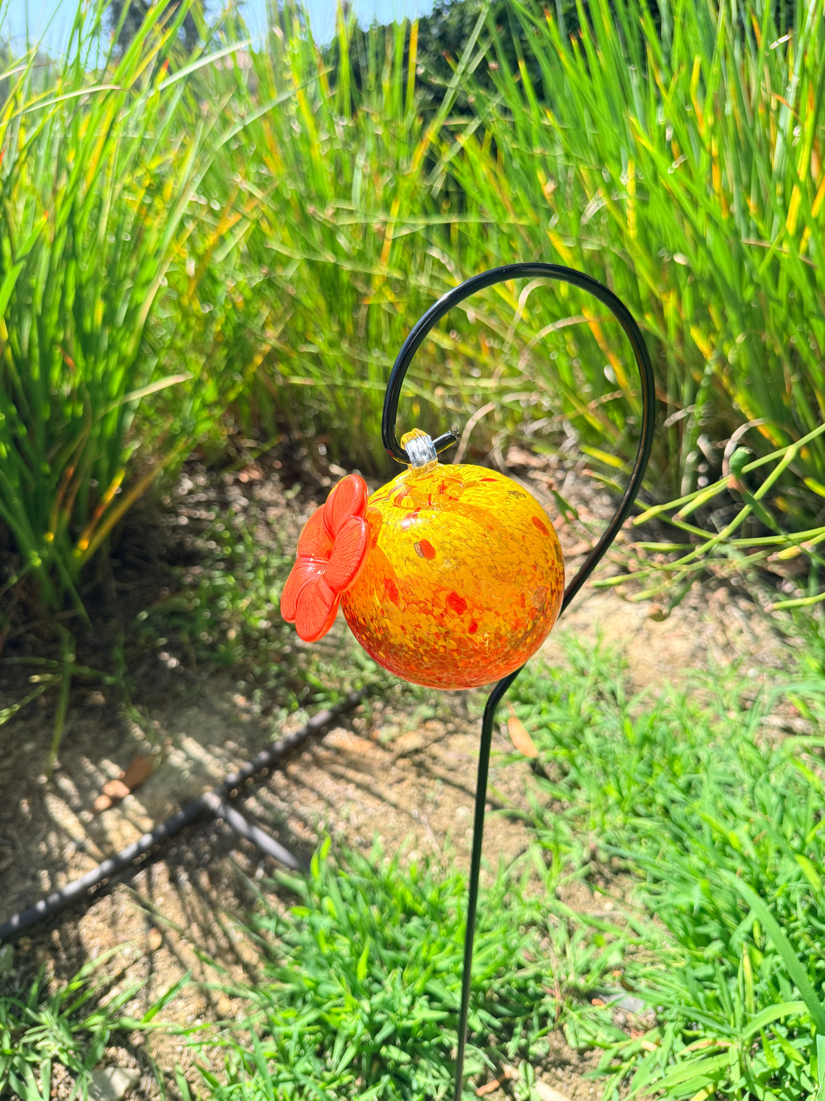 Art Glass Humming Bird Feeder Stake