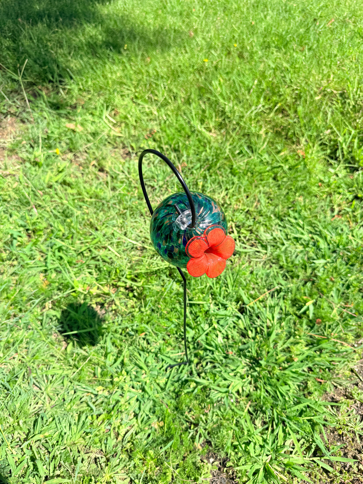 Art Glass Humming Bird Feeder Stake